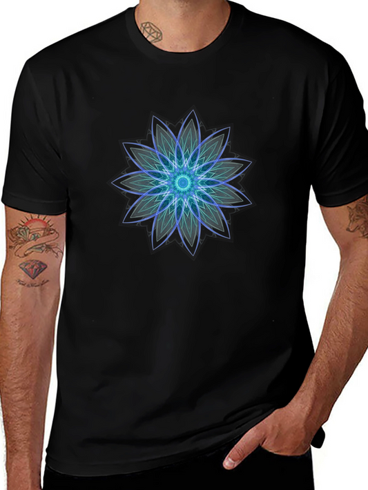 Geometric Flower Graphic Black T-Shirt