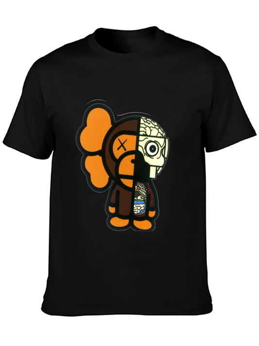 Artistic Cartoon Graphic Print Black T-Shirt