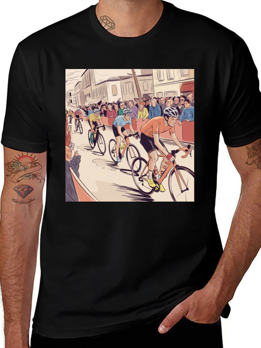 Bike Race Graphic Tee - Black Cotton T-Shirt