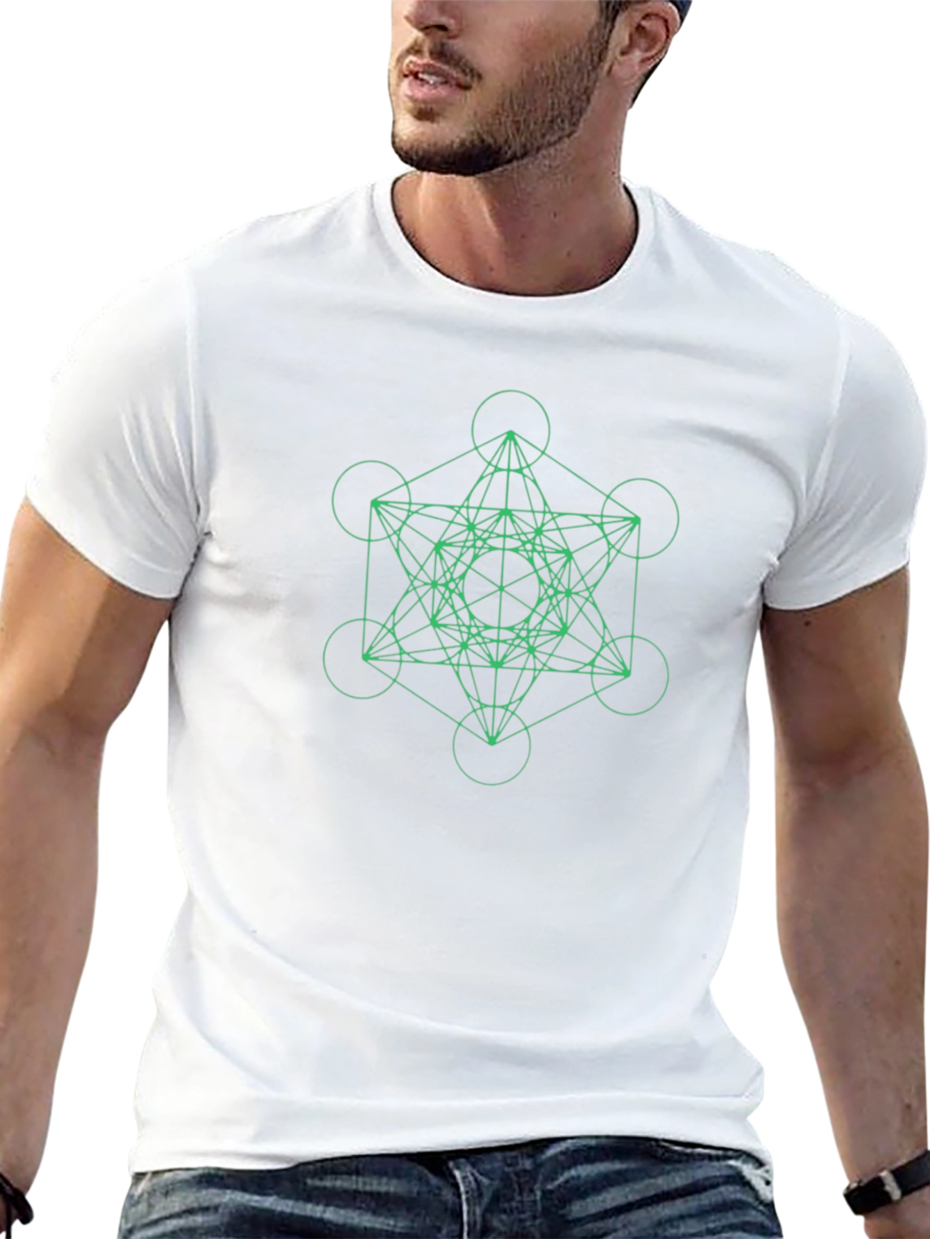 Geometric Metatrons Cube Graphic Tee - Black
