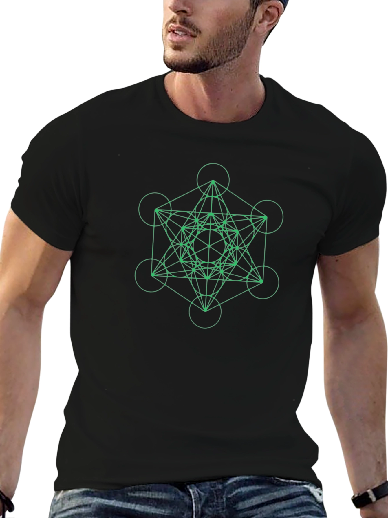 Geometric Metatrons Cube Graphic Tee - Black