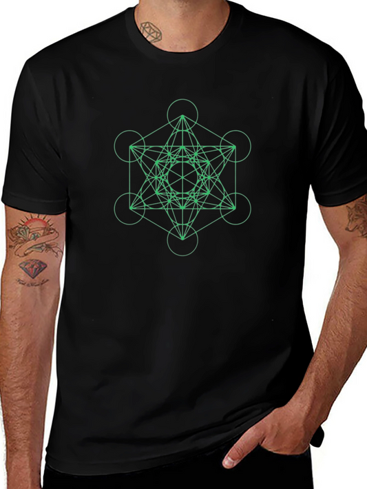 Geometric Metatrons Cube Graphic Tee - Black