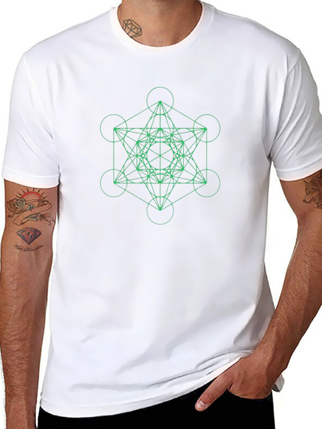 Geometric Metatrons Cube Graphic Tee - Black