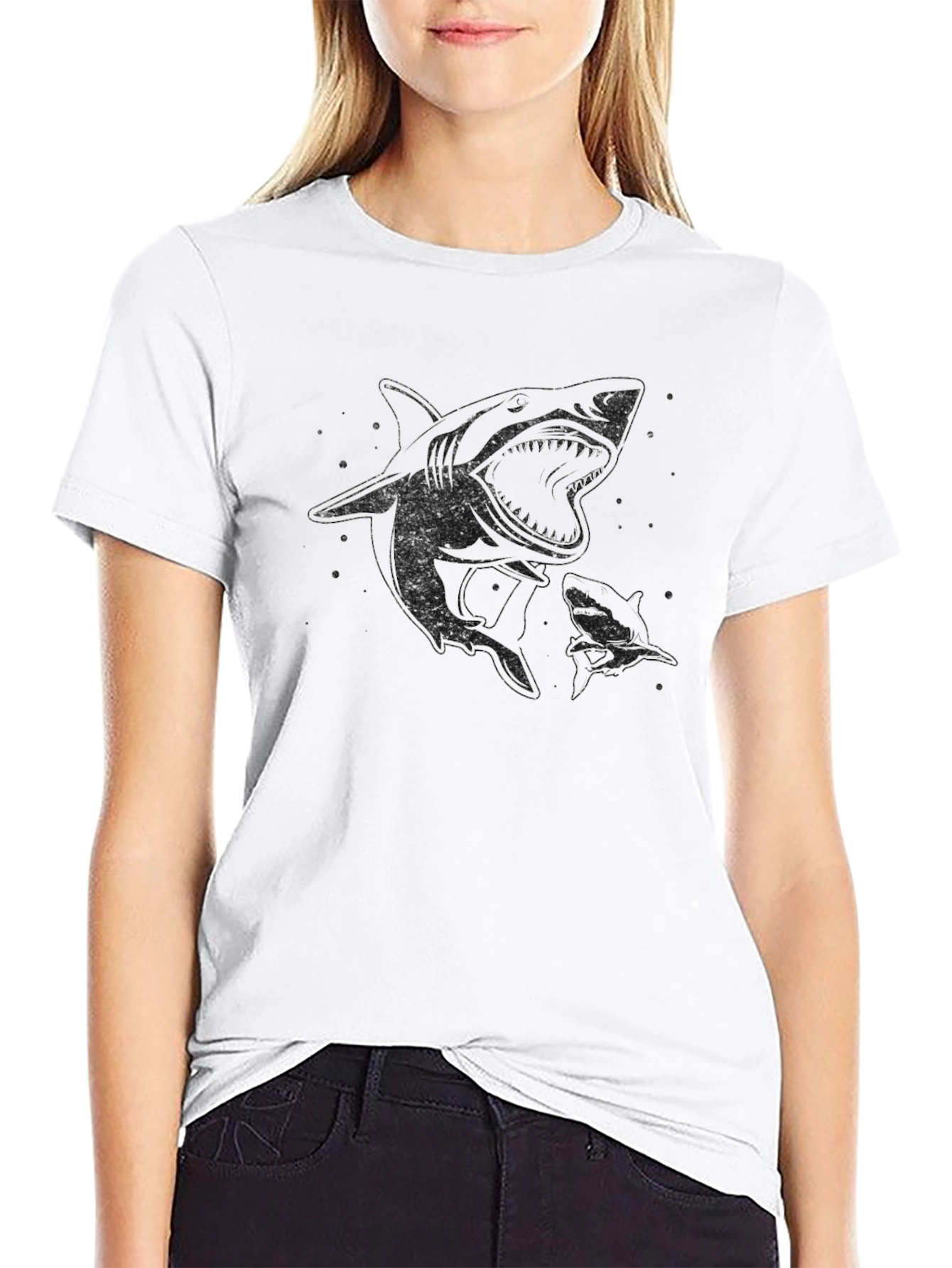 Shark Graphic Tee - Black Cotton Casual Shirt