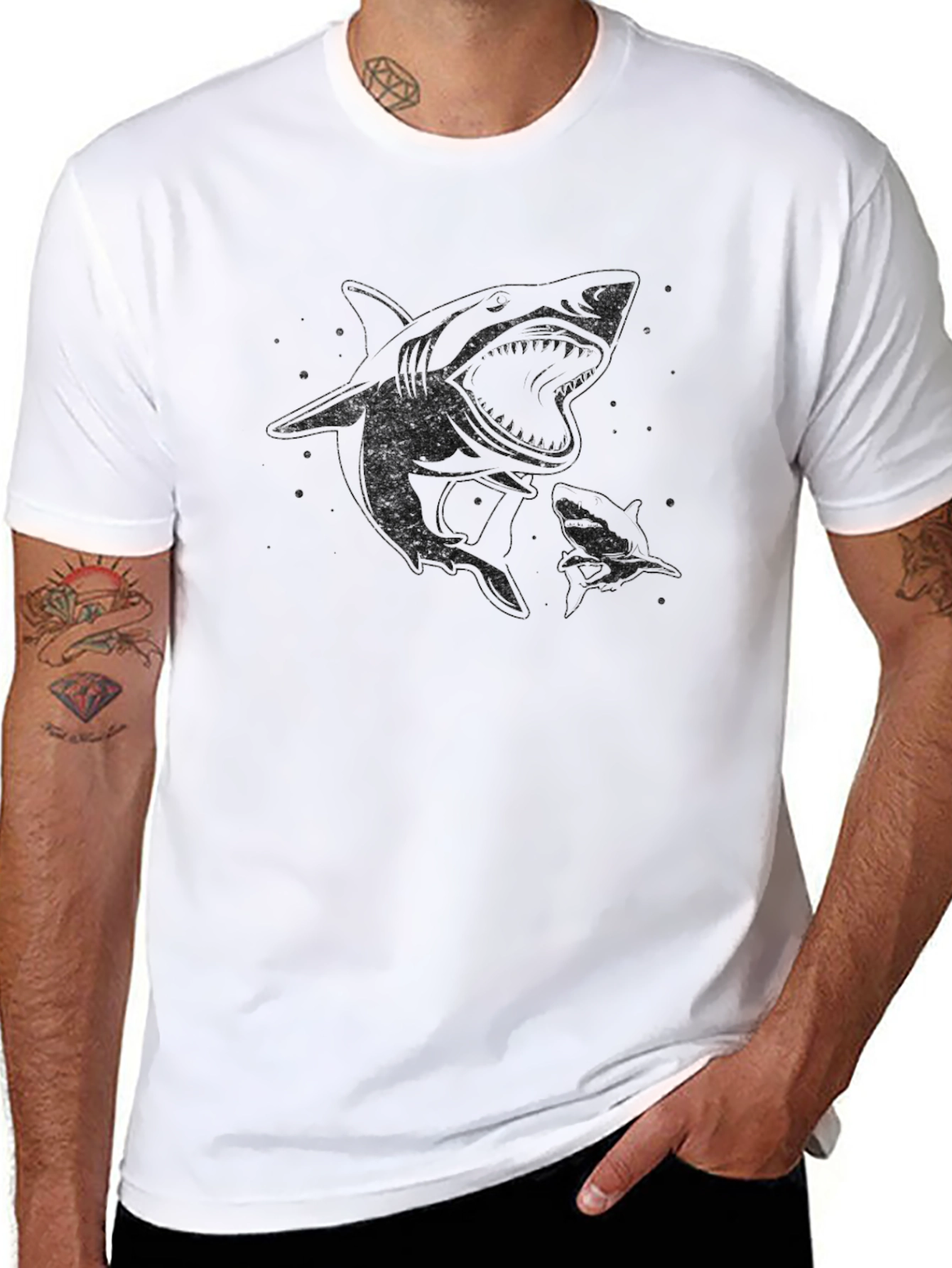 Shark Graphic Tee - Black Cotton Casual Shirt