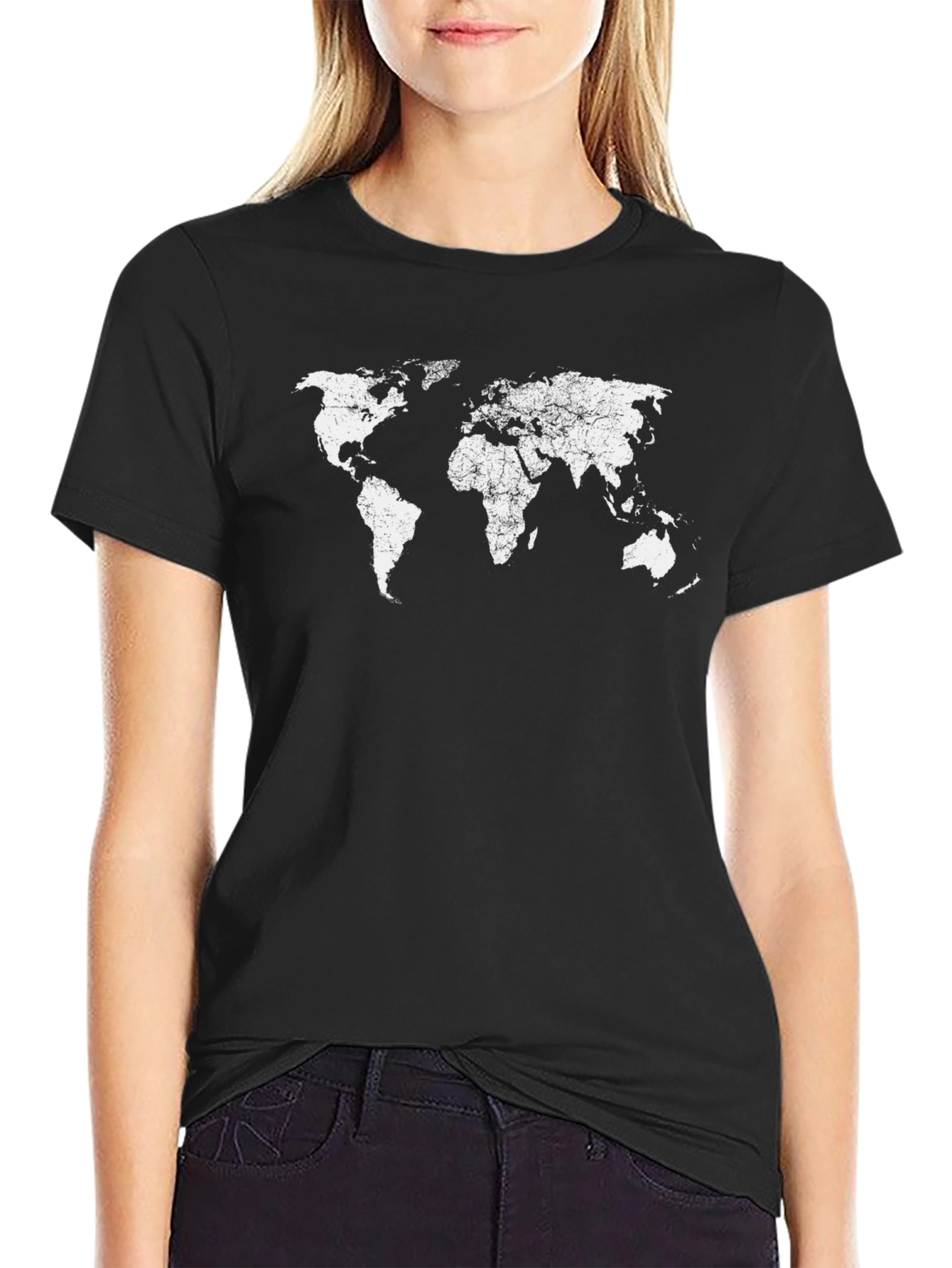 Distressed World Map Black Graphic Tee