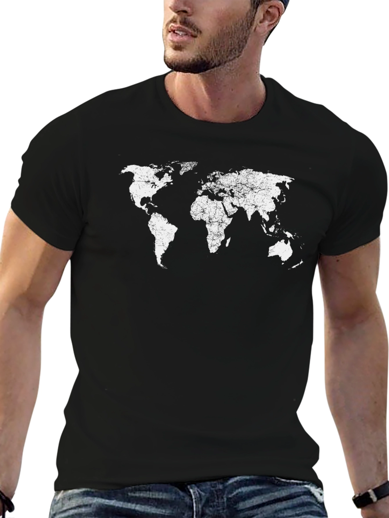Distressed World Map Black Graphic Tee