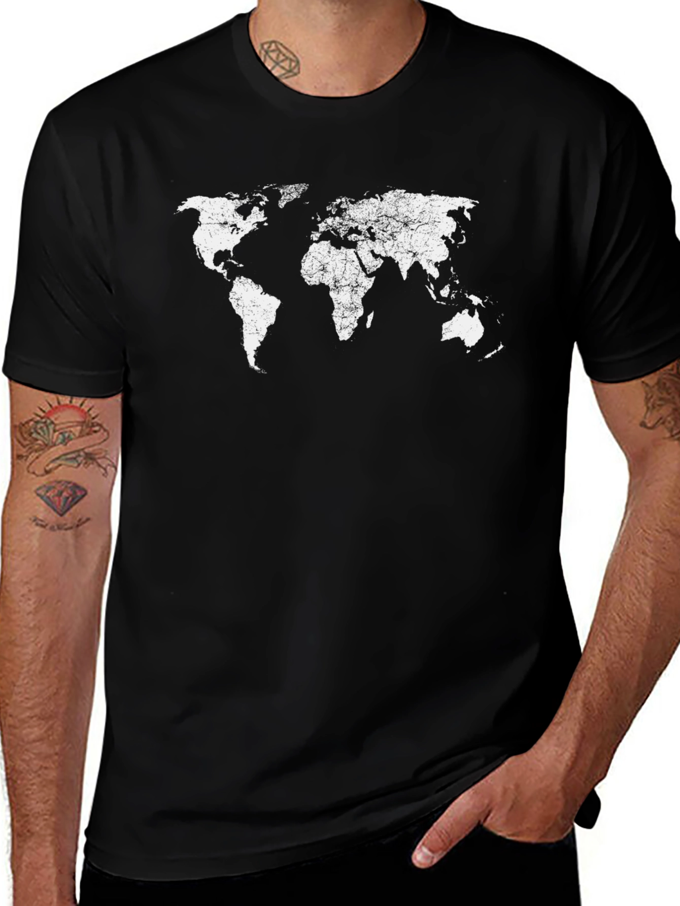 Distressed World Map Black Graphic Tee