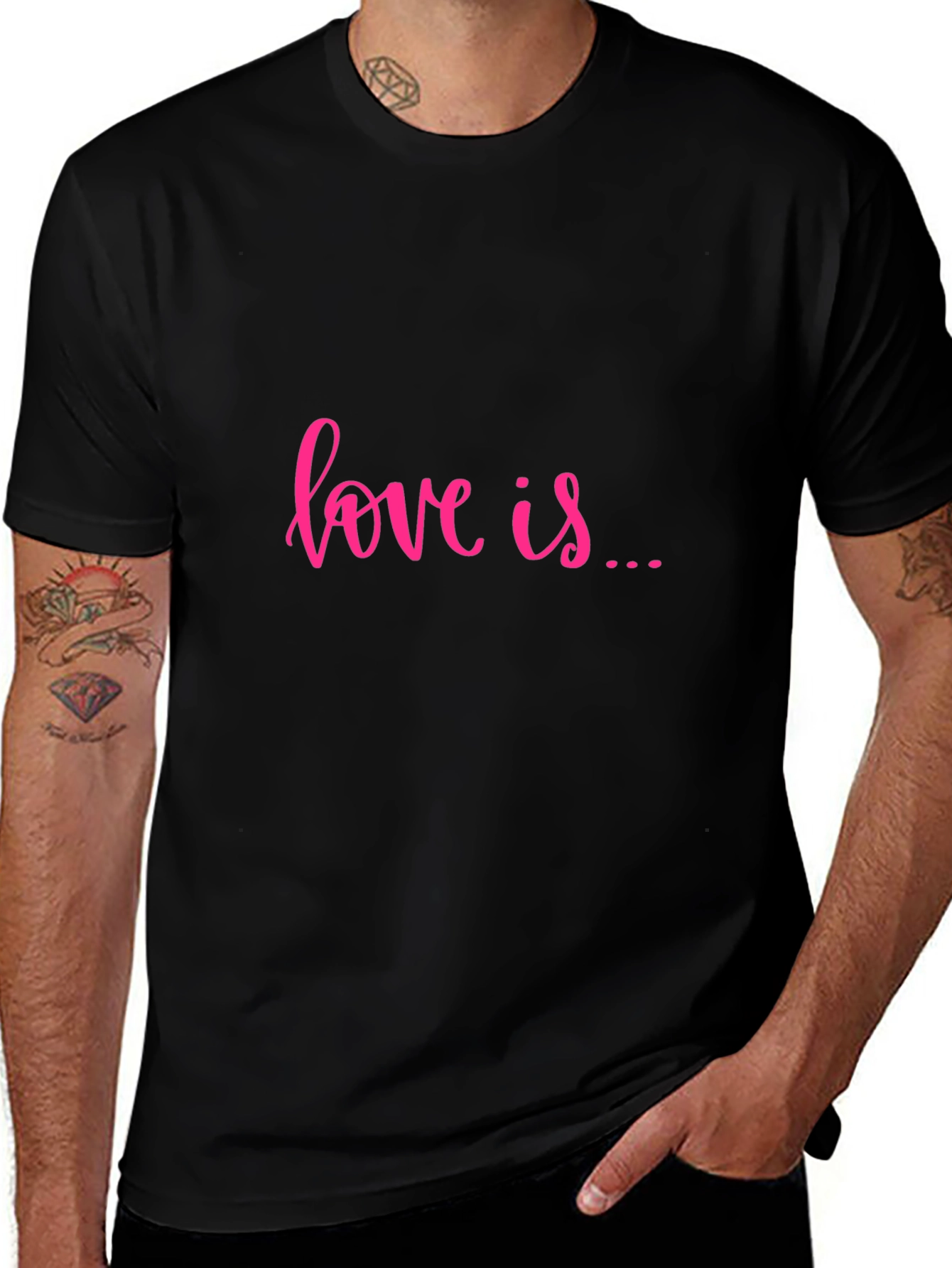 Love Is T-Shirt - Pink Text on Black