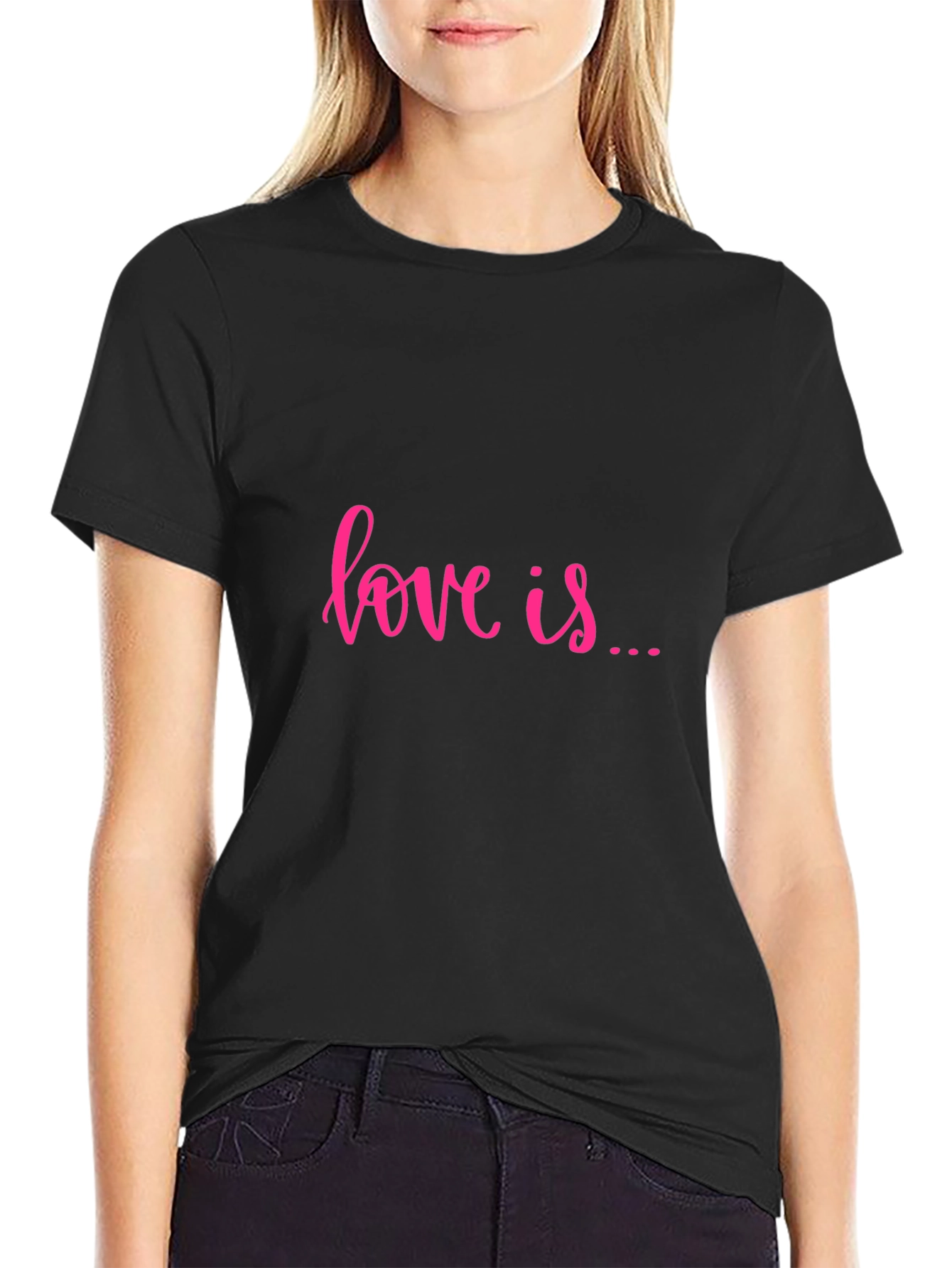 Love Is T-Shirt - Pink Text on Black