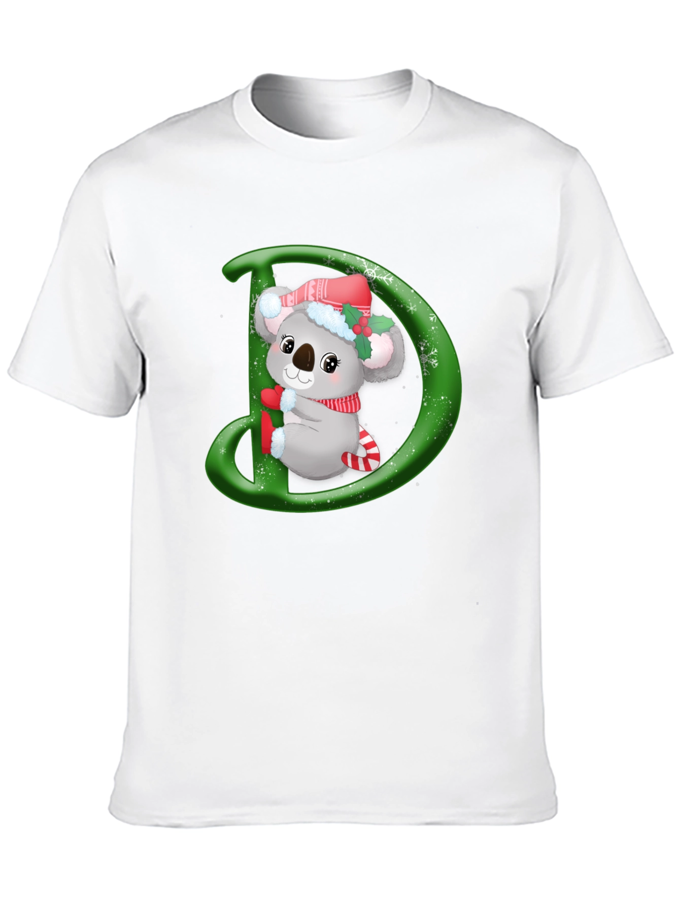 Christmas Koala D Initial Black T-Shirt