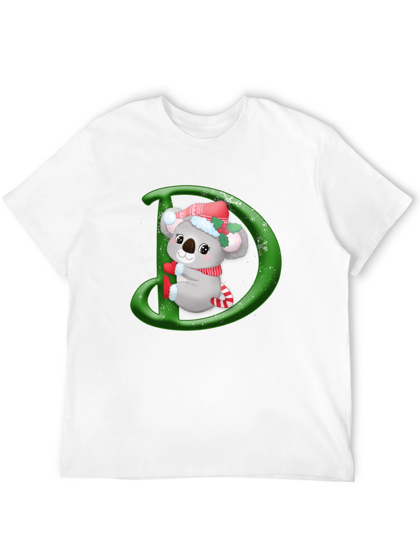 Christmas Koala D Initial Black T-Shirt