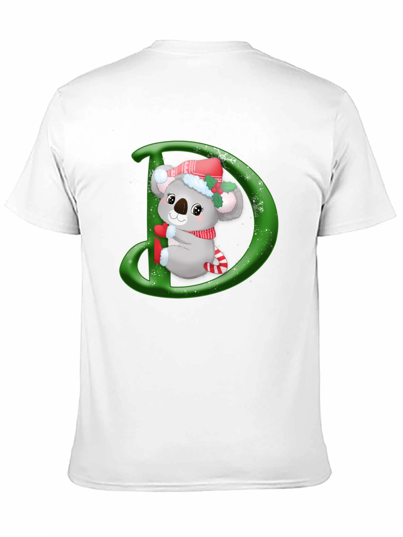 Christmas Koala D Initial Black T-Shirt