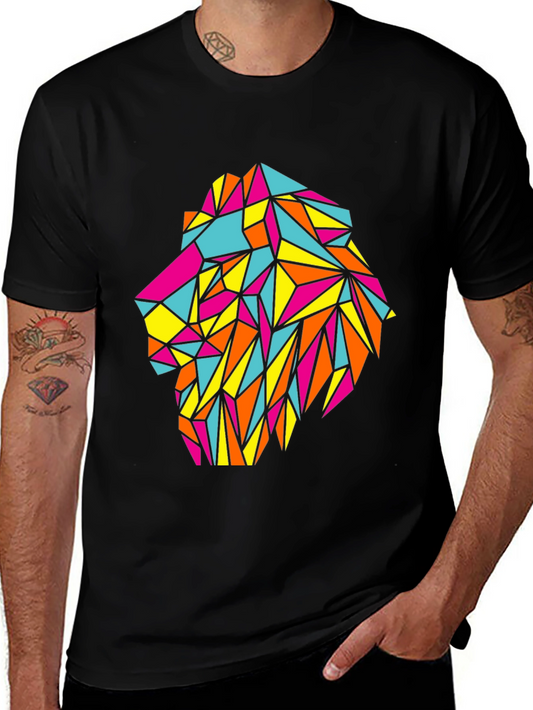 Geometric Lion Head T-Shirt - Bold Graphic Tee