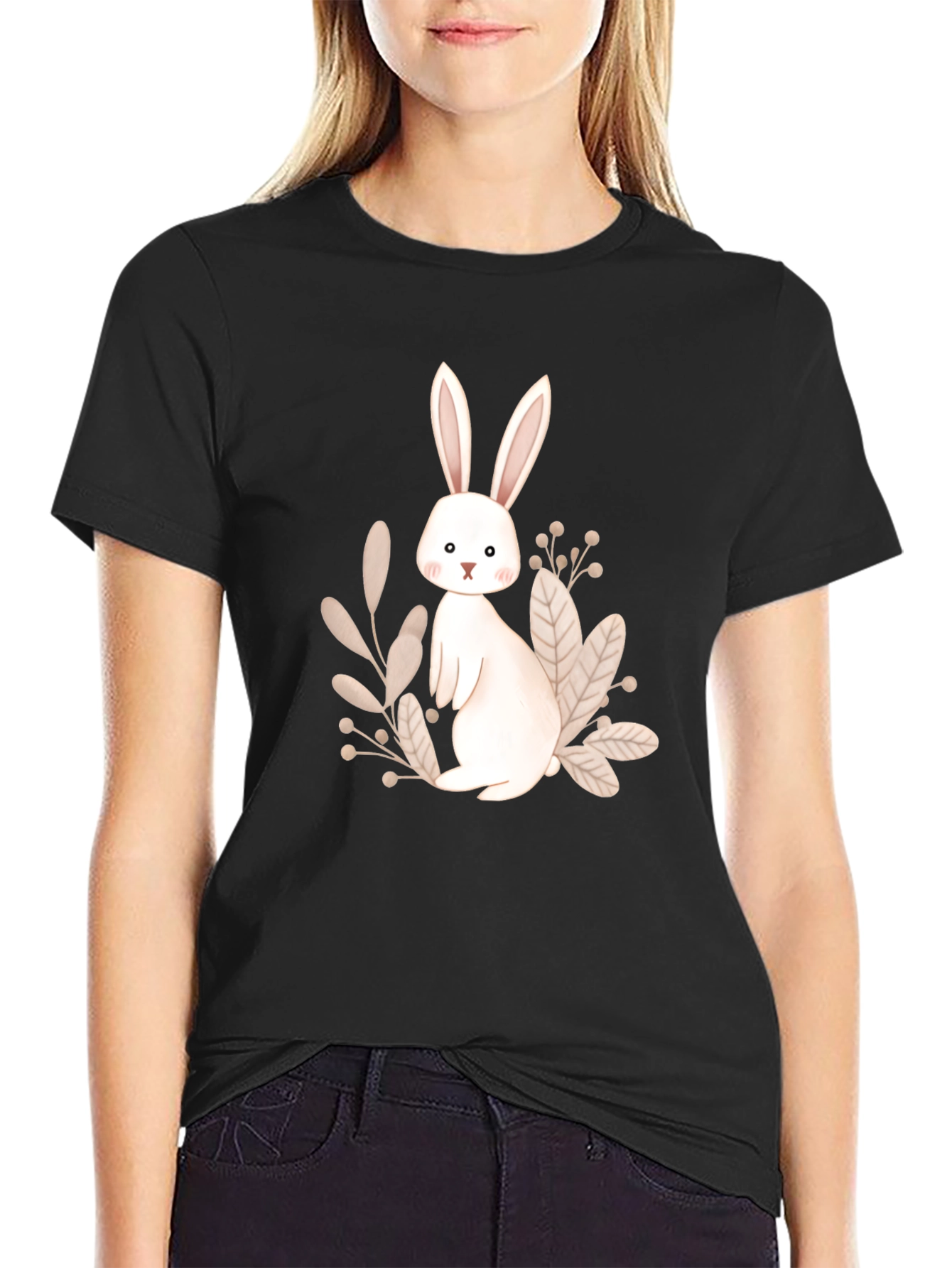 Bunny Graphic Print Black T-Shirt