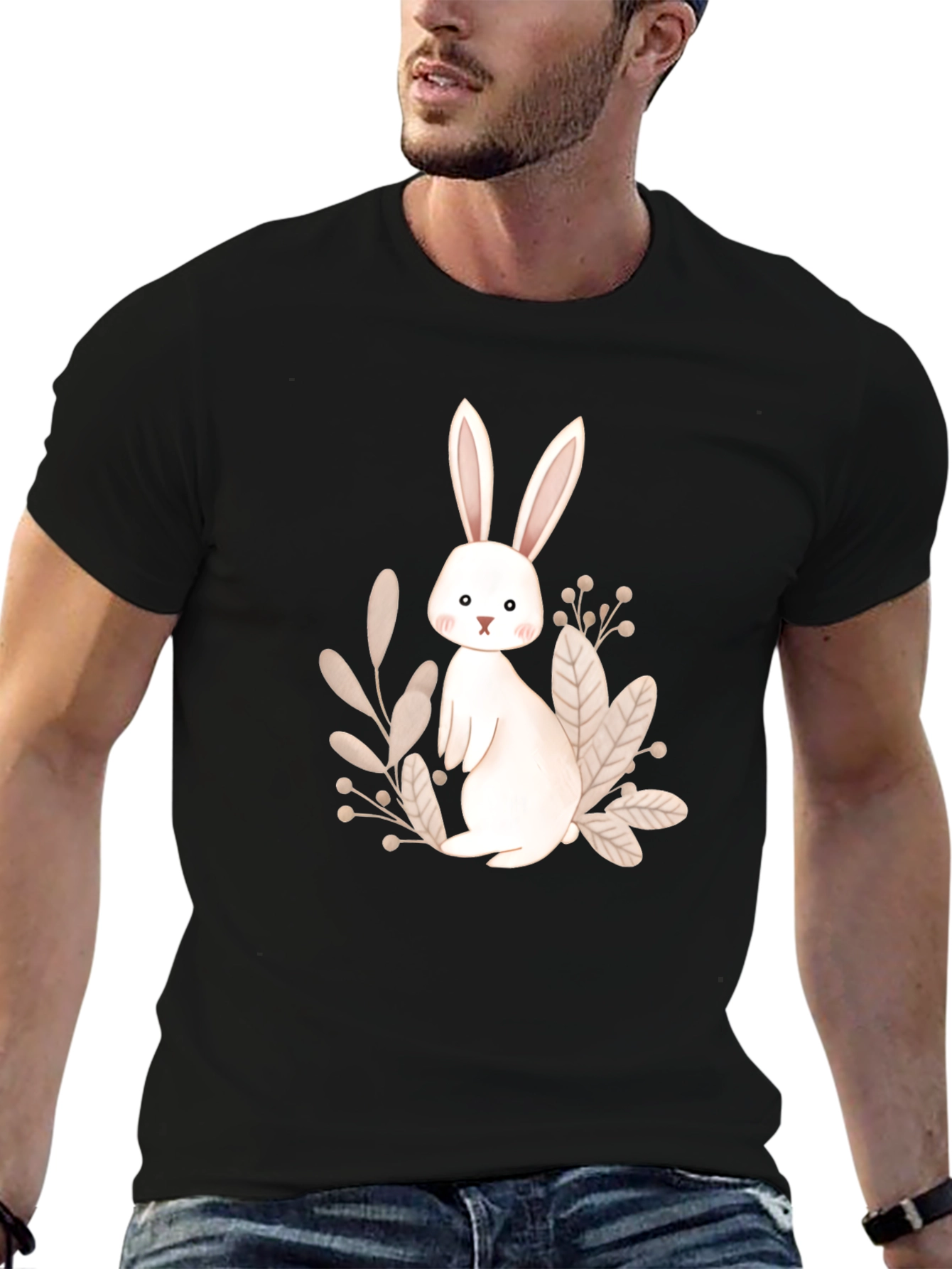 Bunny Graphic Print Black T-Shirt