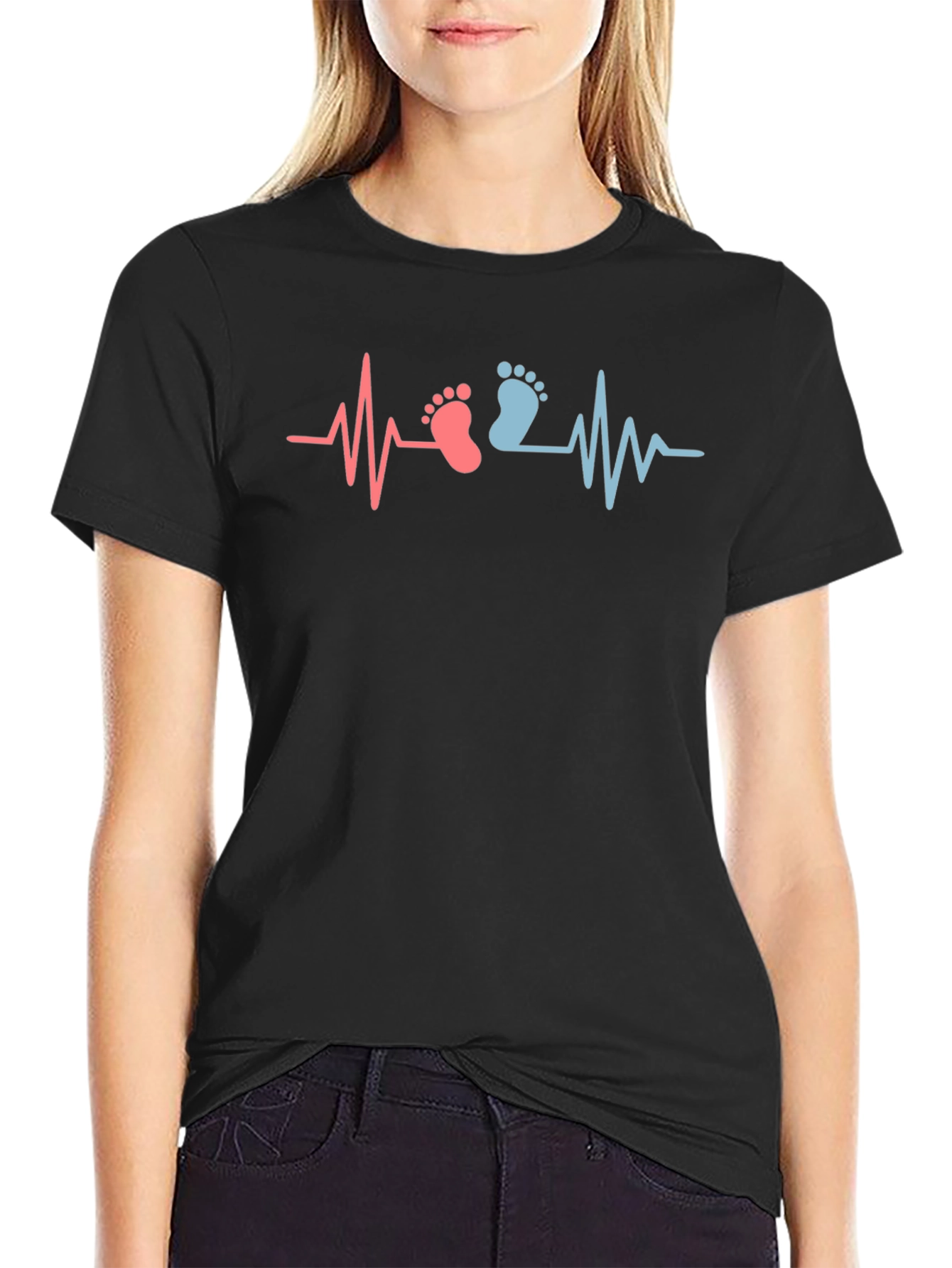 Gender Reveal Heartbeat Baby Feet T-Shirt
