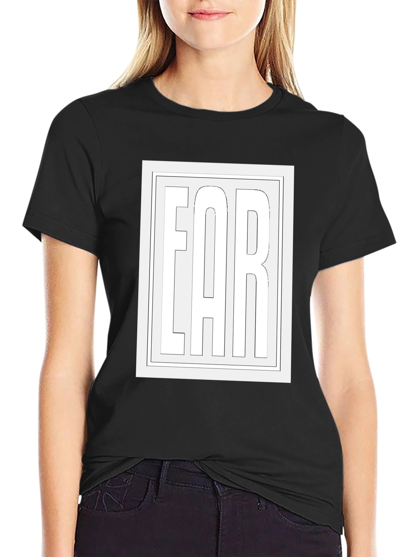 Graphic Tee: EAR Outline Design - Black Cotton