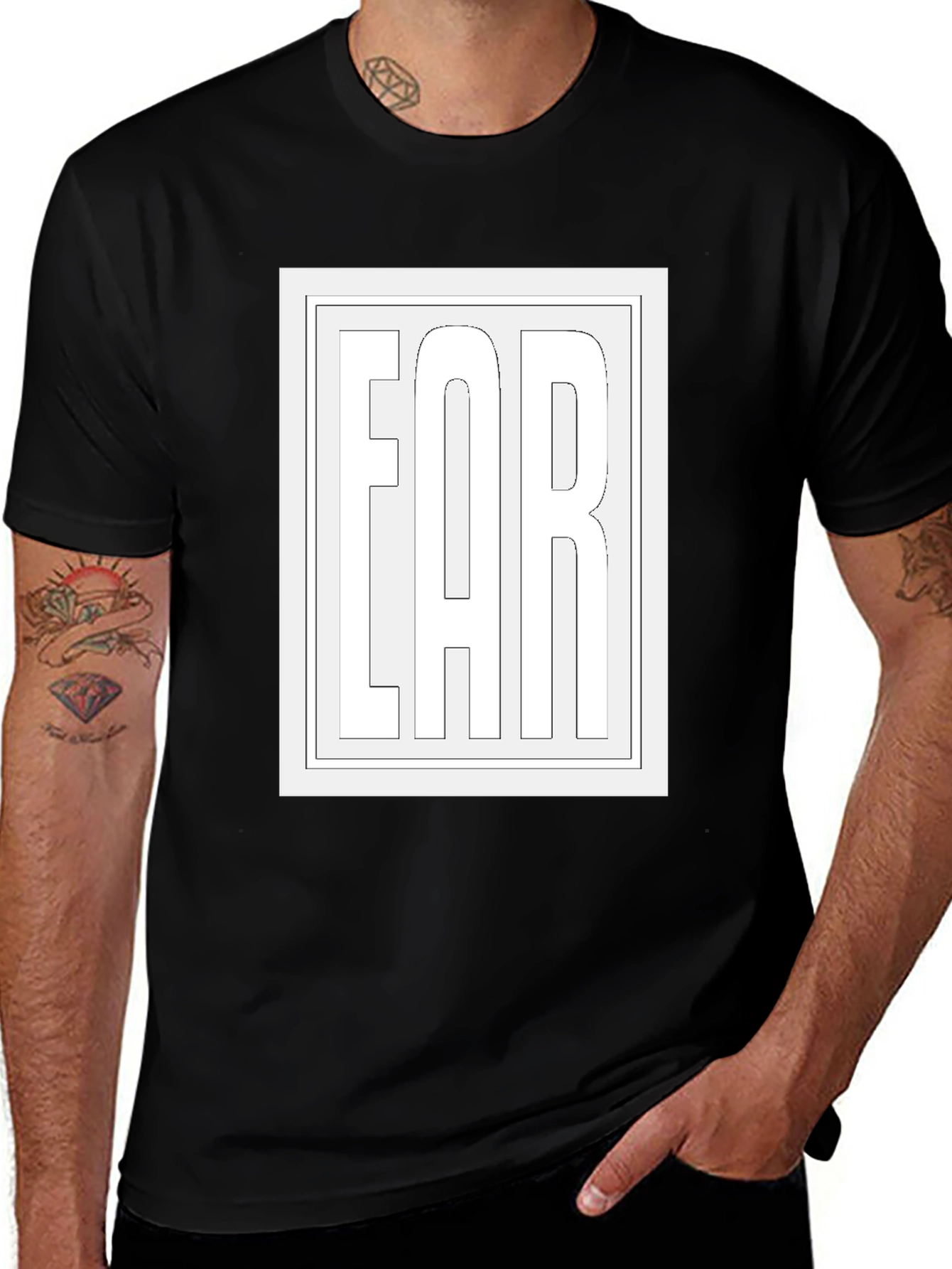 Graphic Tee: EAR Outline Design - Black Cotton