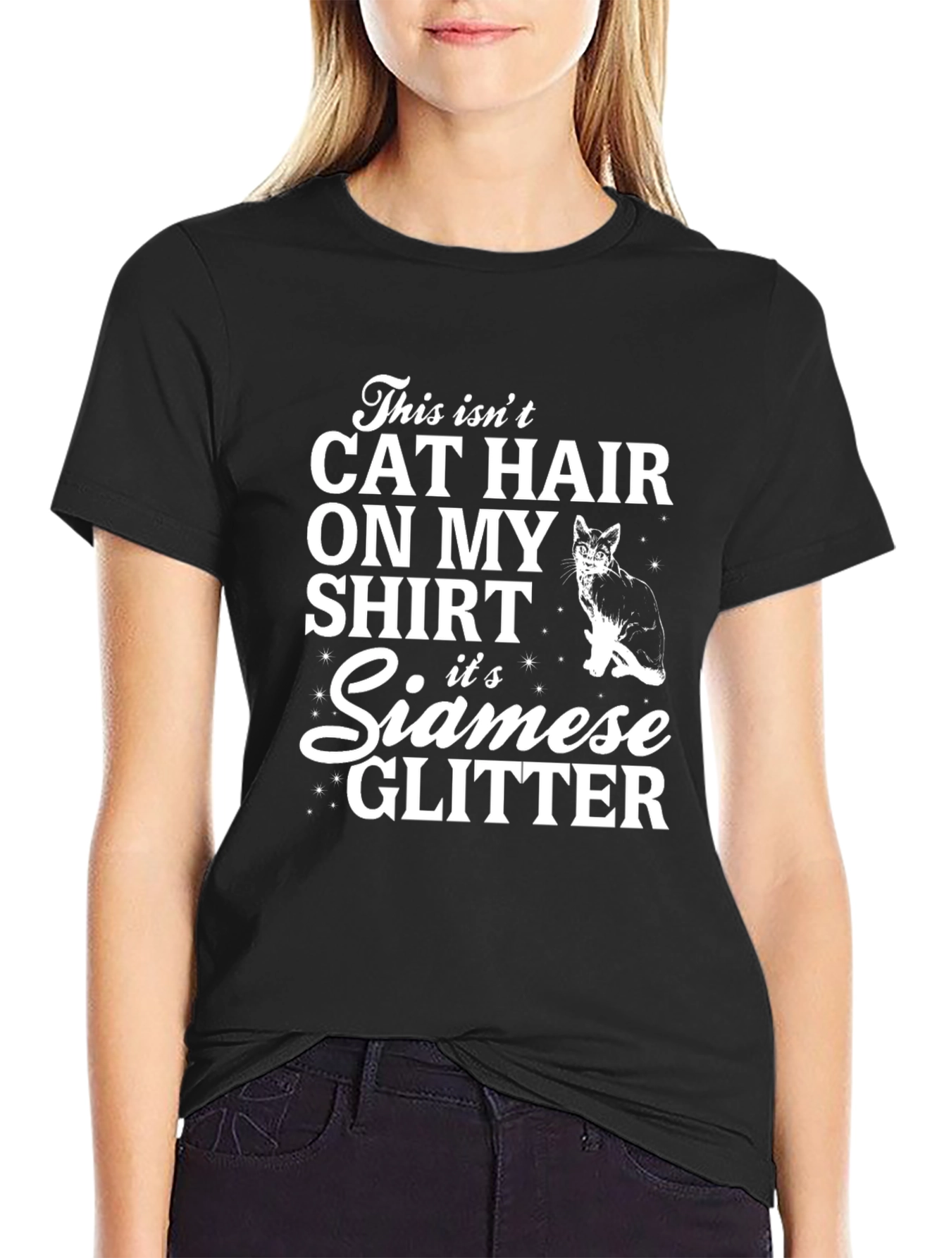Cat Hair Siamese Glitter T-Shirt