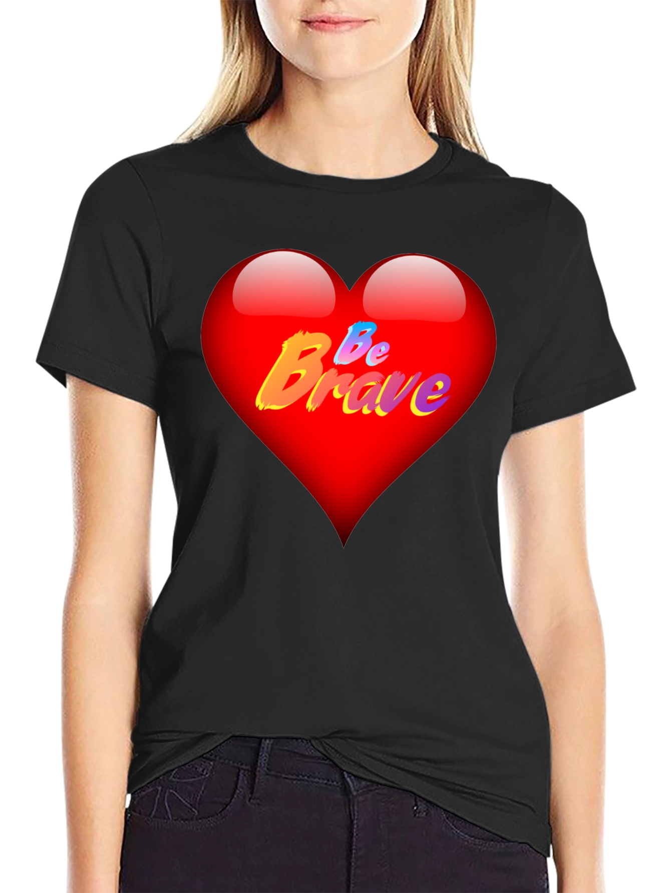 Be Brave Heart T-Shirt - Mens Black Tee