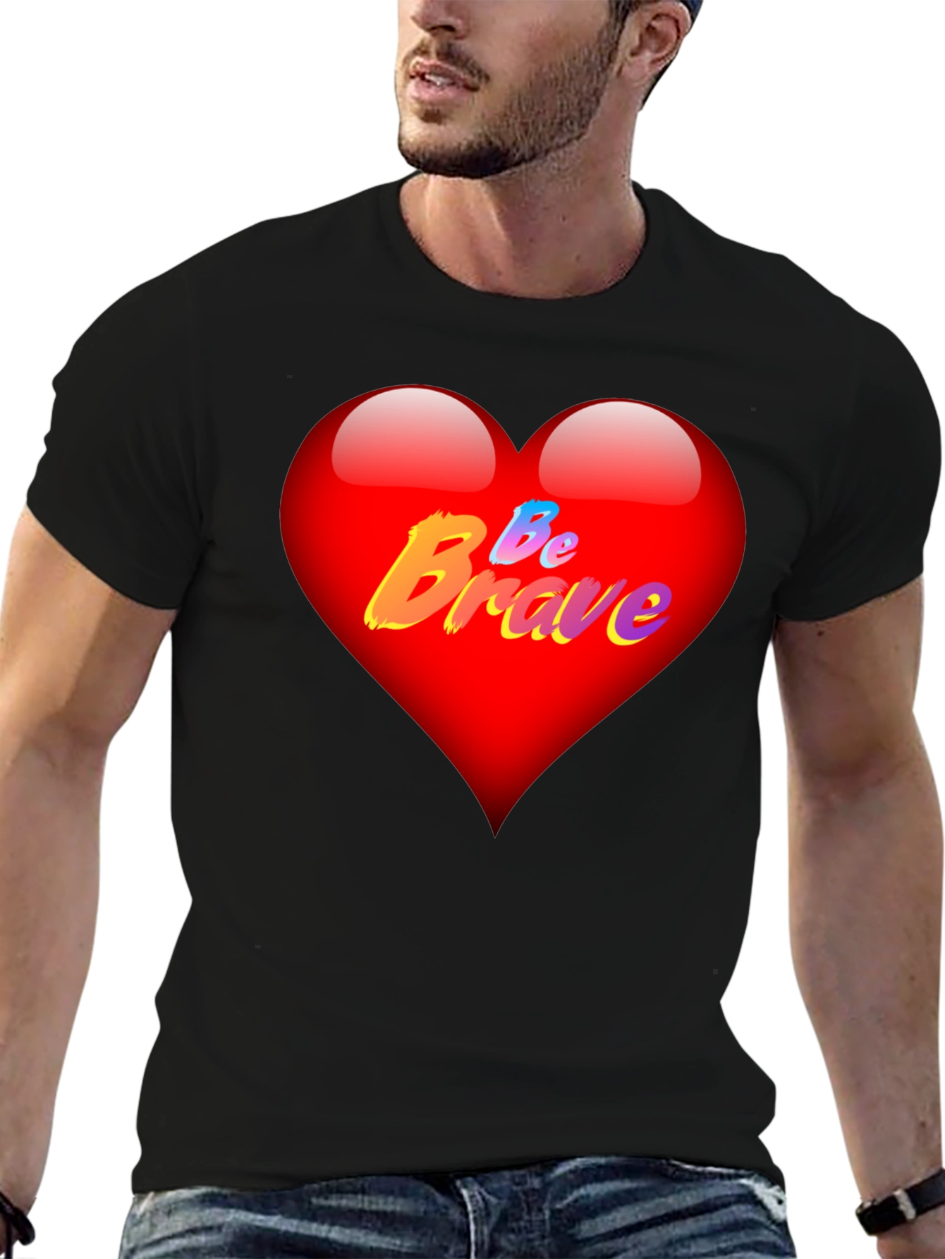 Be Brave Heart T-Shirt - Mens Black Tee