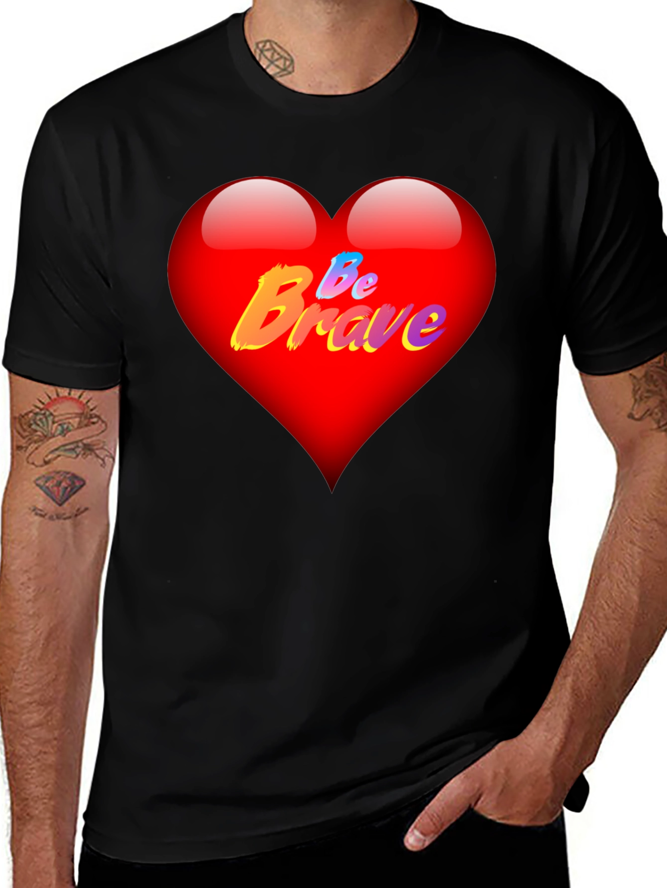 Be Brave Heart T-Shirt - Mens Black Tee