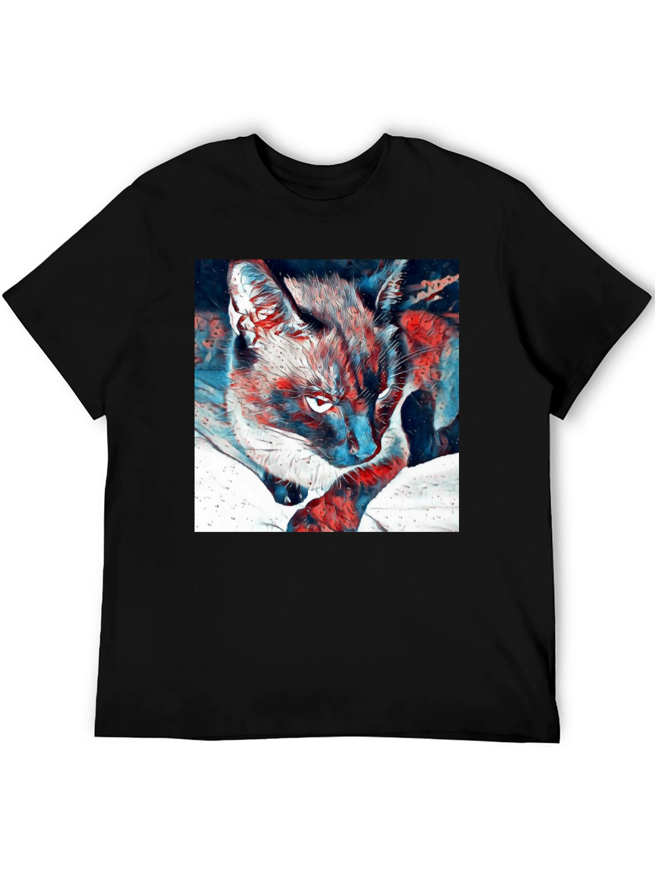 Artistic Cat Graphic Black T-Shirt
