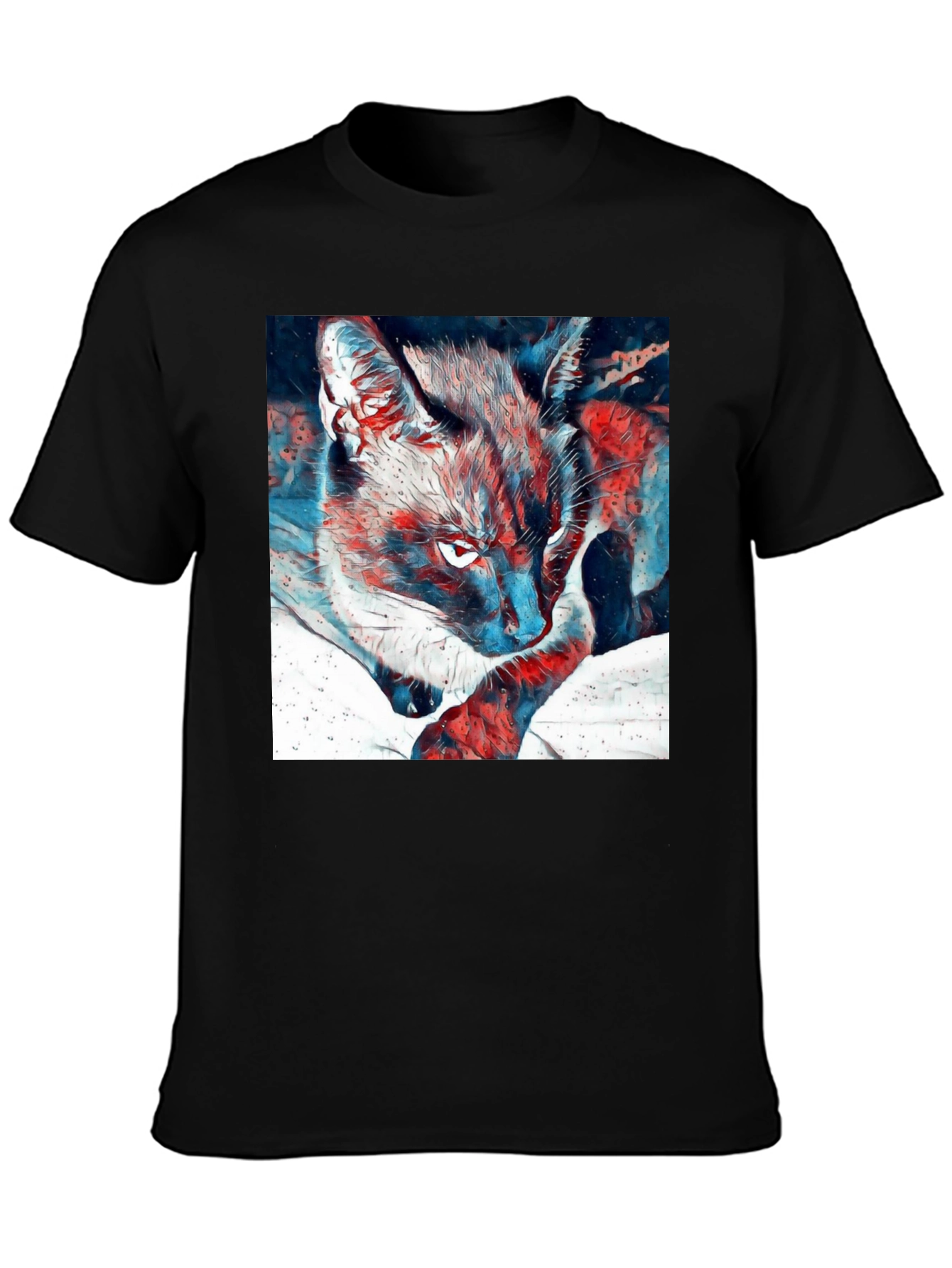 Artistic Cat Graphic Black T-Shirt