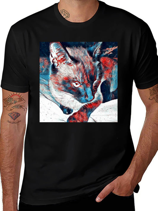 Artistic Cat Graphic Black T-Shirt