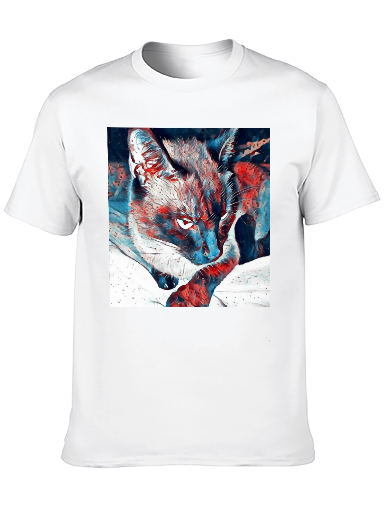 Artistic Cat Graphic Black T-Shirt