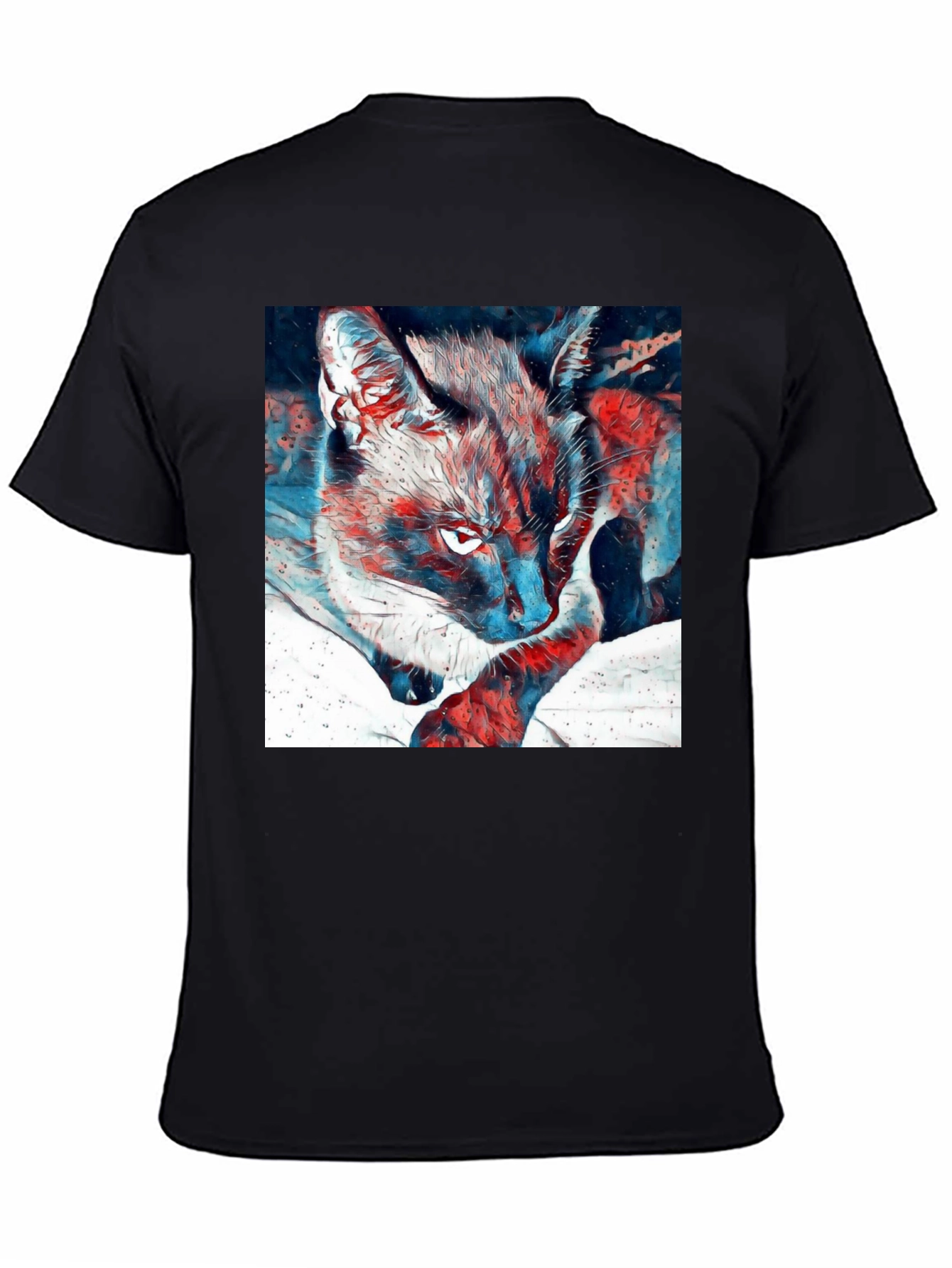 Artistic Cat Graphic Black T-Shirt