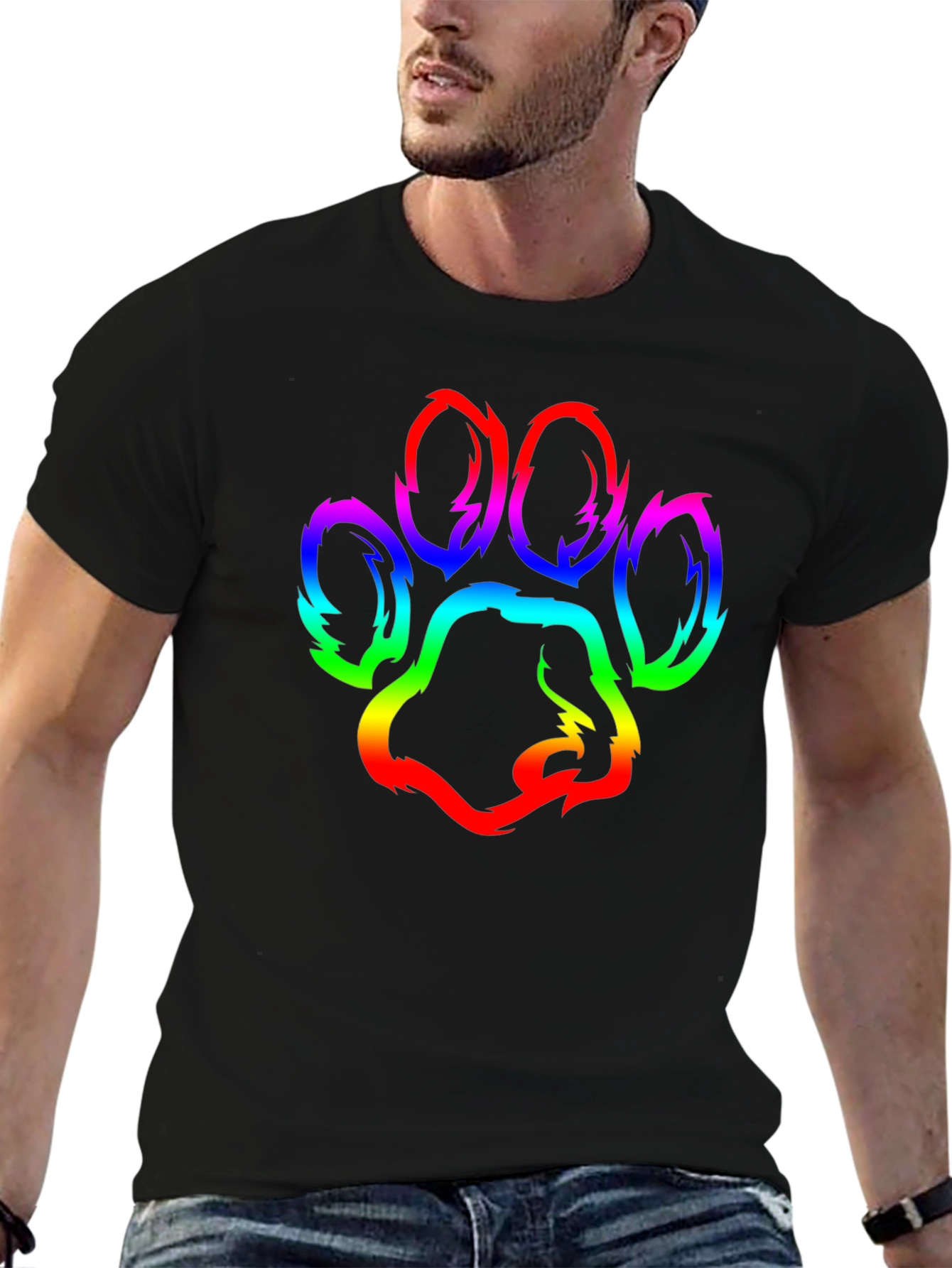 Rainbow Paw Print Graphic T-Shirt