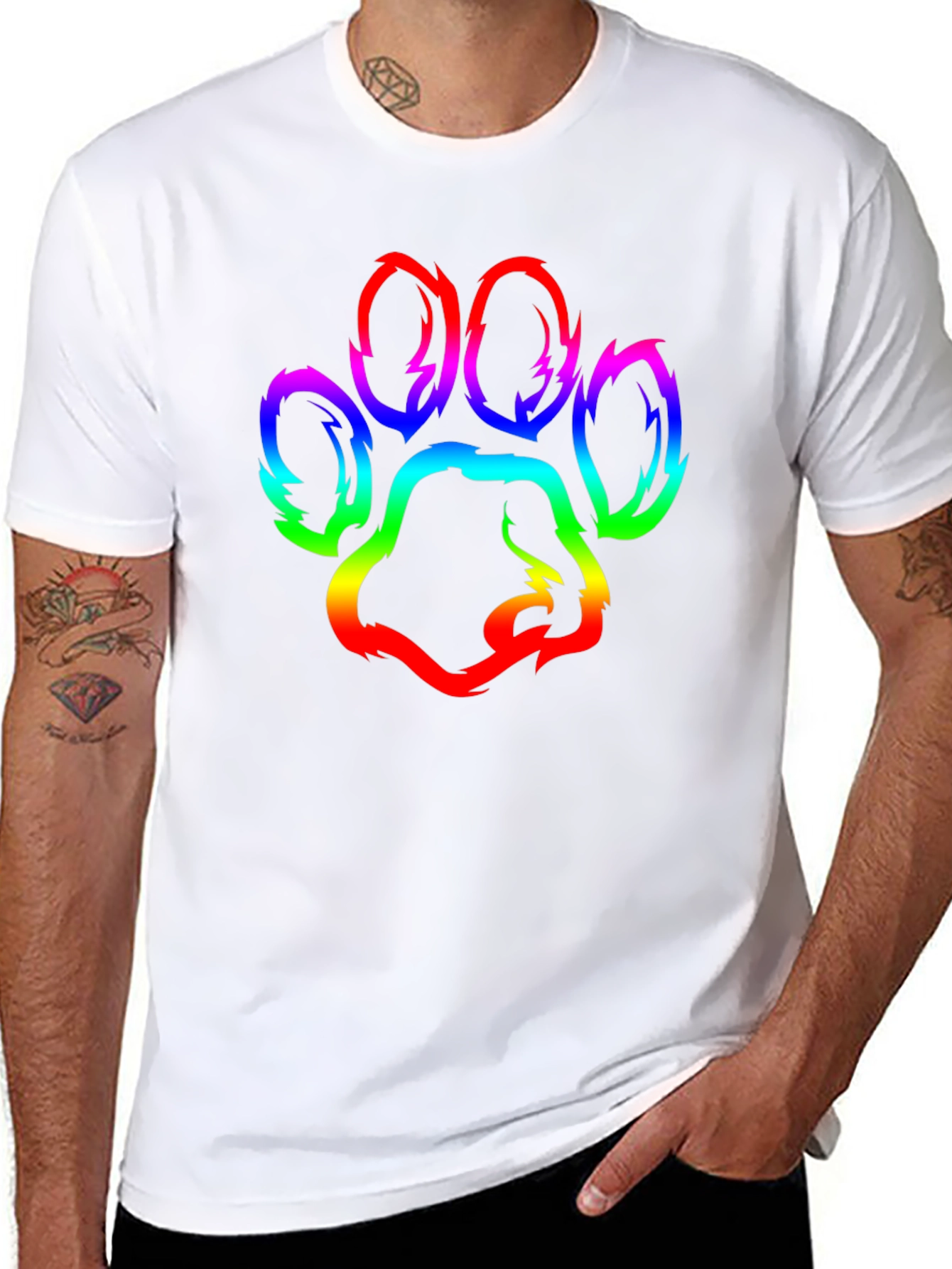 Rainbow Paw Print Graphic T-Shirt