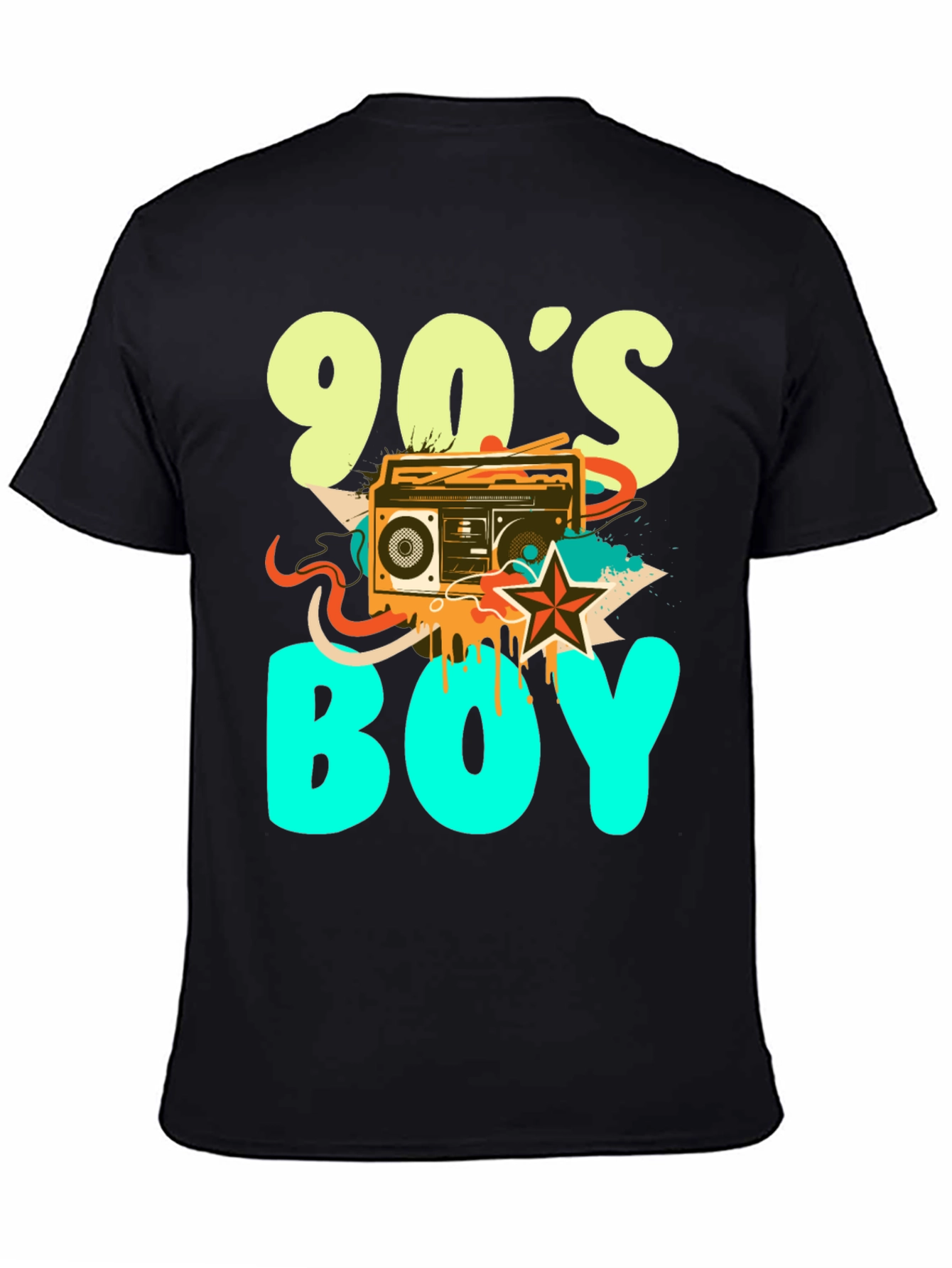 90s Boy Graphic Print Black T-Shirt