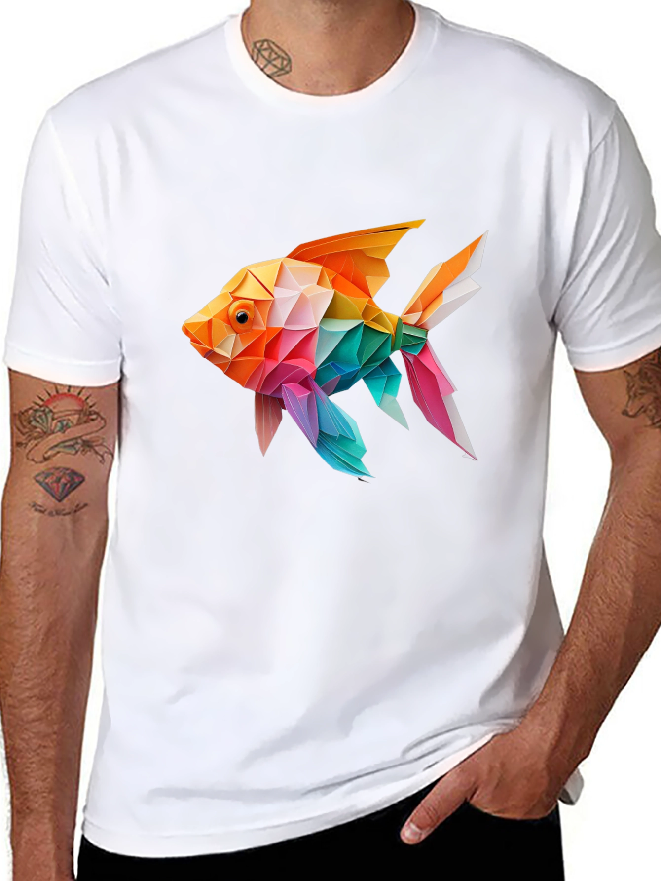 Geometric Fish Print Tee - Unique Stylish Design