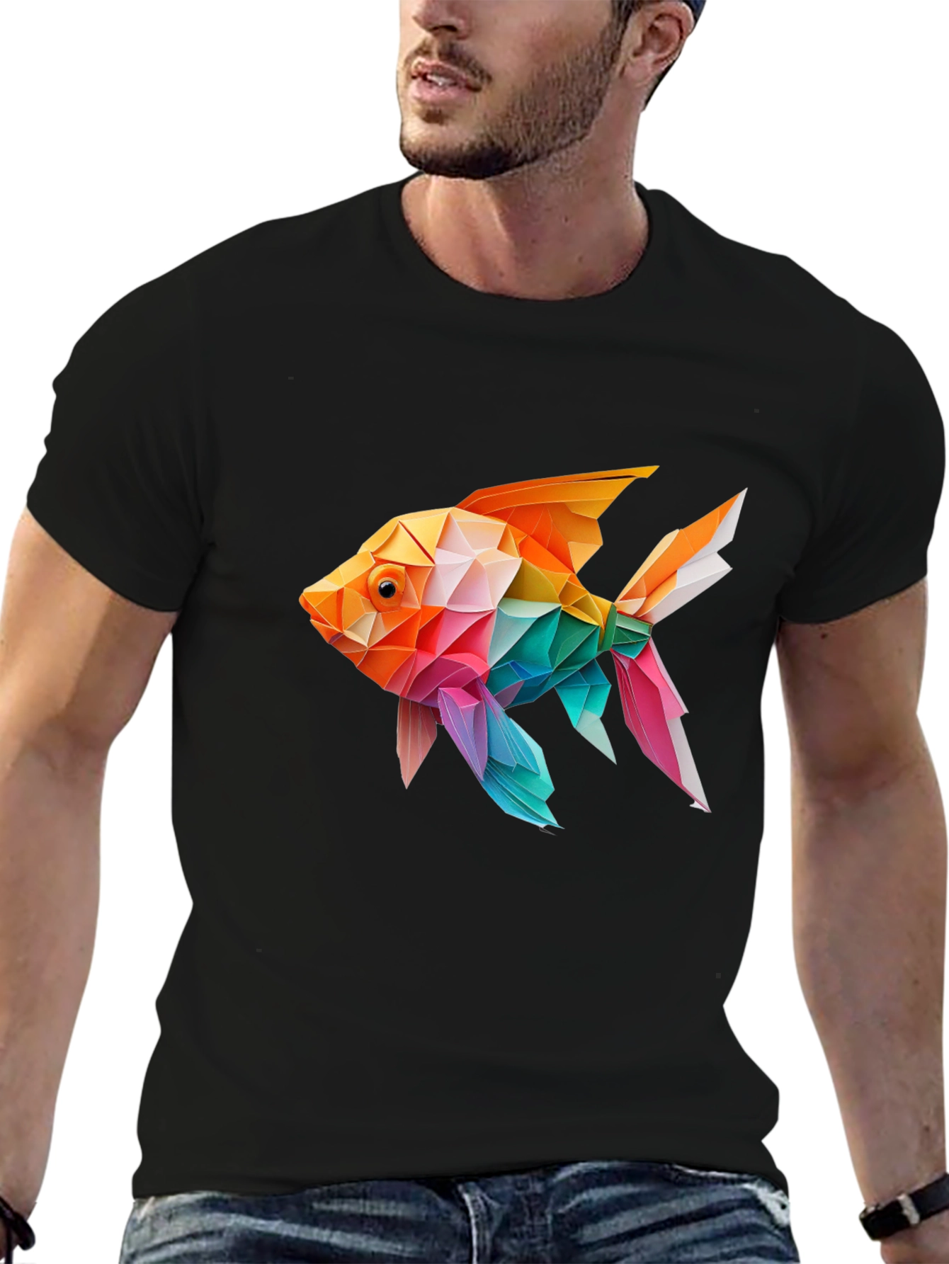 Geometric Fish Print Tee - Unique Stylish Design