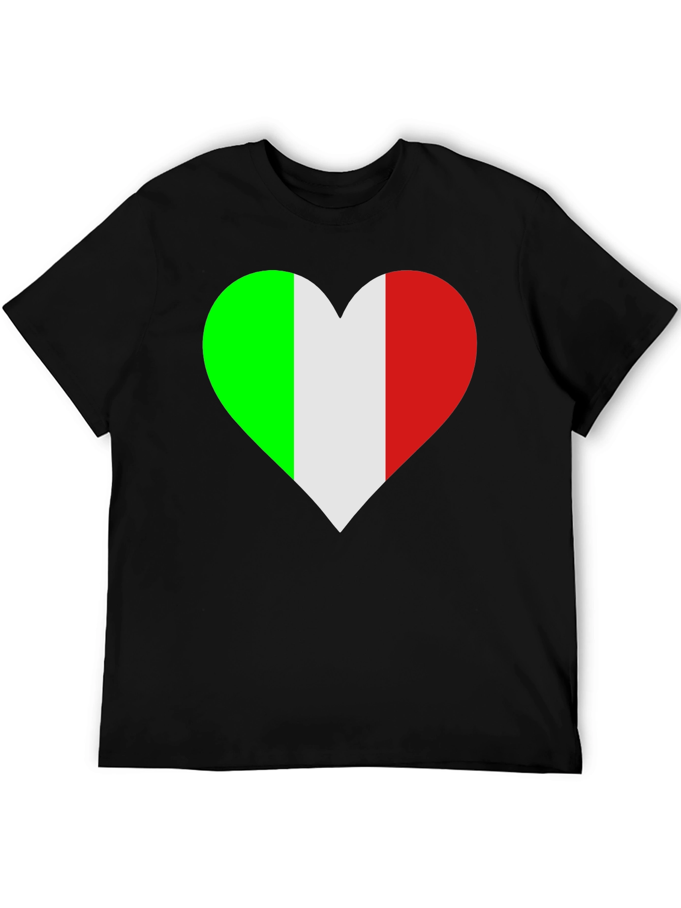 Italian Flag Heart Graphic Tee - Black Cotton T-Shirt