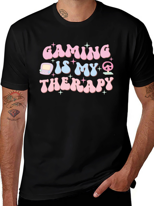 Gaming is My Therapy Graphic Tee - Black Cotton