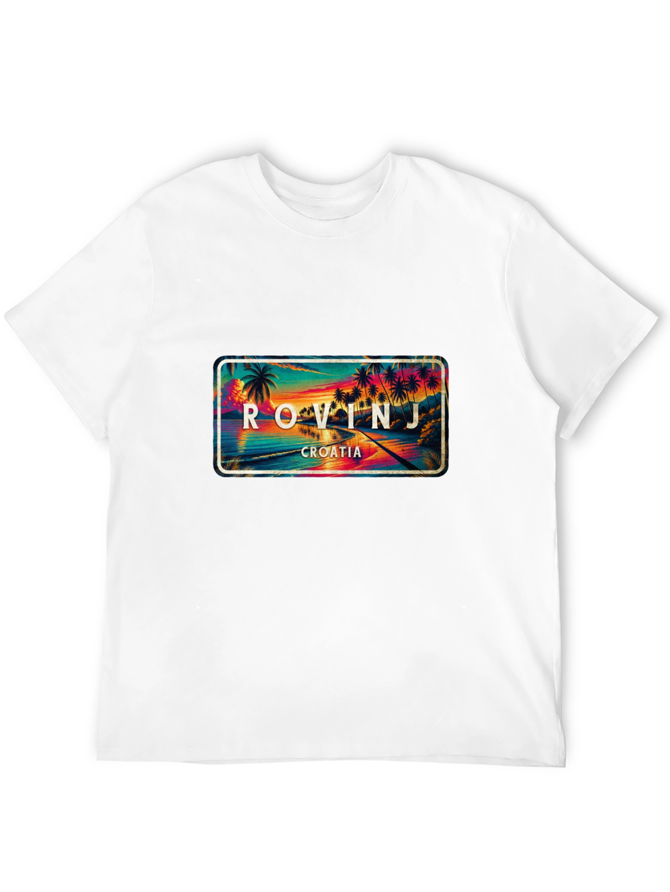 Rovinj Croatia Palm Tree Scene Black T-Shirt
