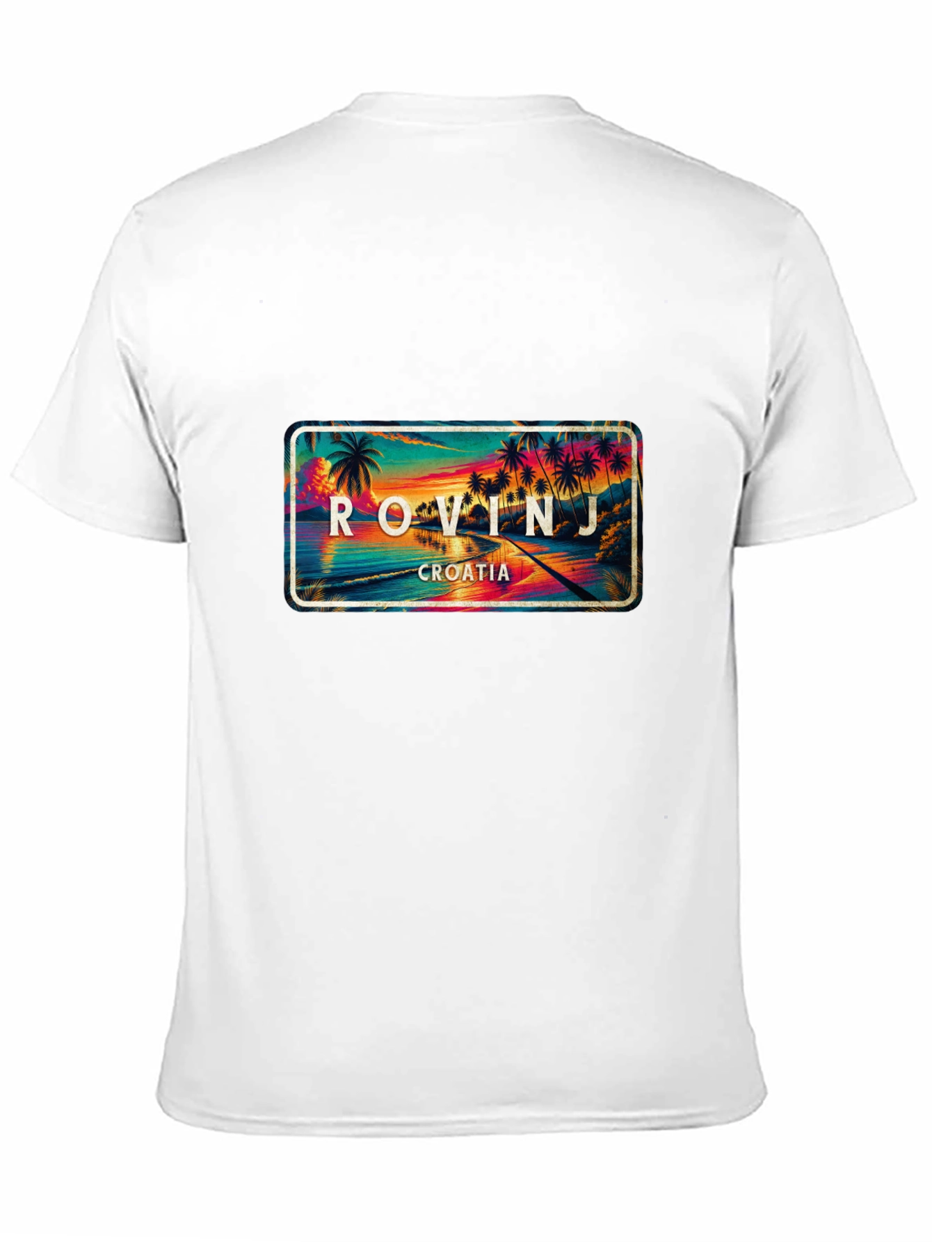 Rovinj Croatia Palm Tree Scene Black T-Shirt