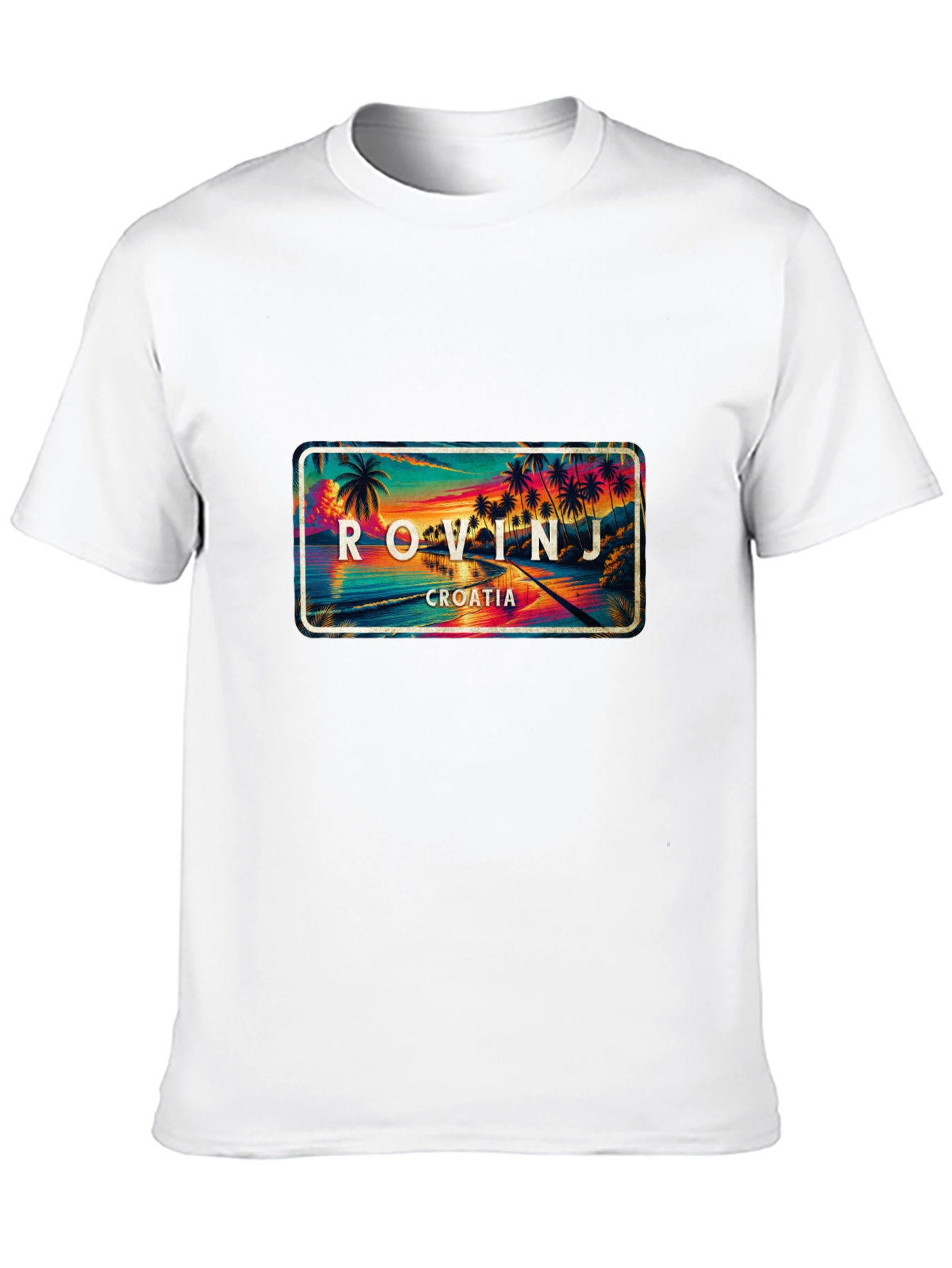 Rovinj Croatia Palm Tree Scene Black T-Shirt