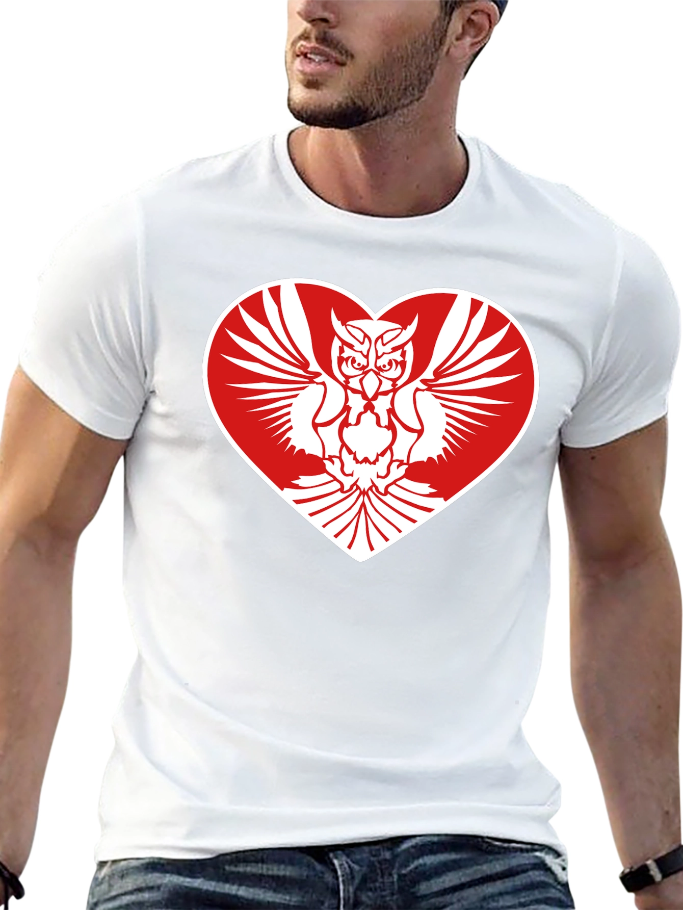 Owl Heart Graphic Tee - Mens Black Cotton T-Shirt