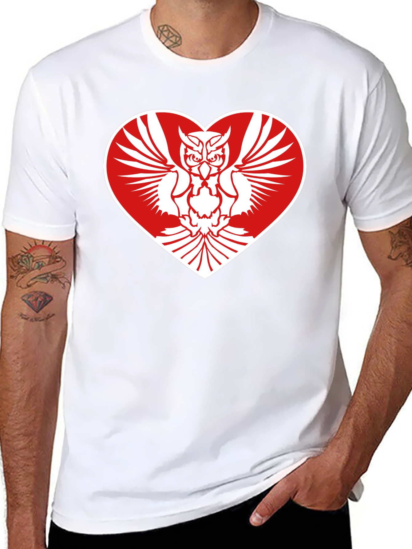 Owl Heart Graphic Tee - Mens Black Cotton T-Shirt