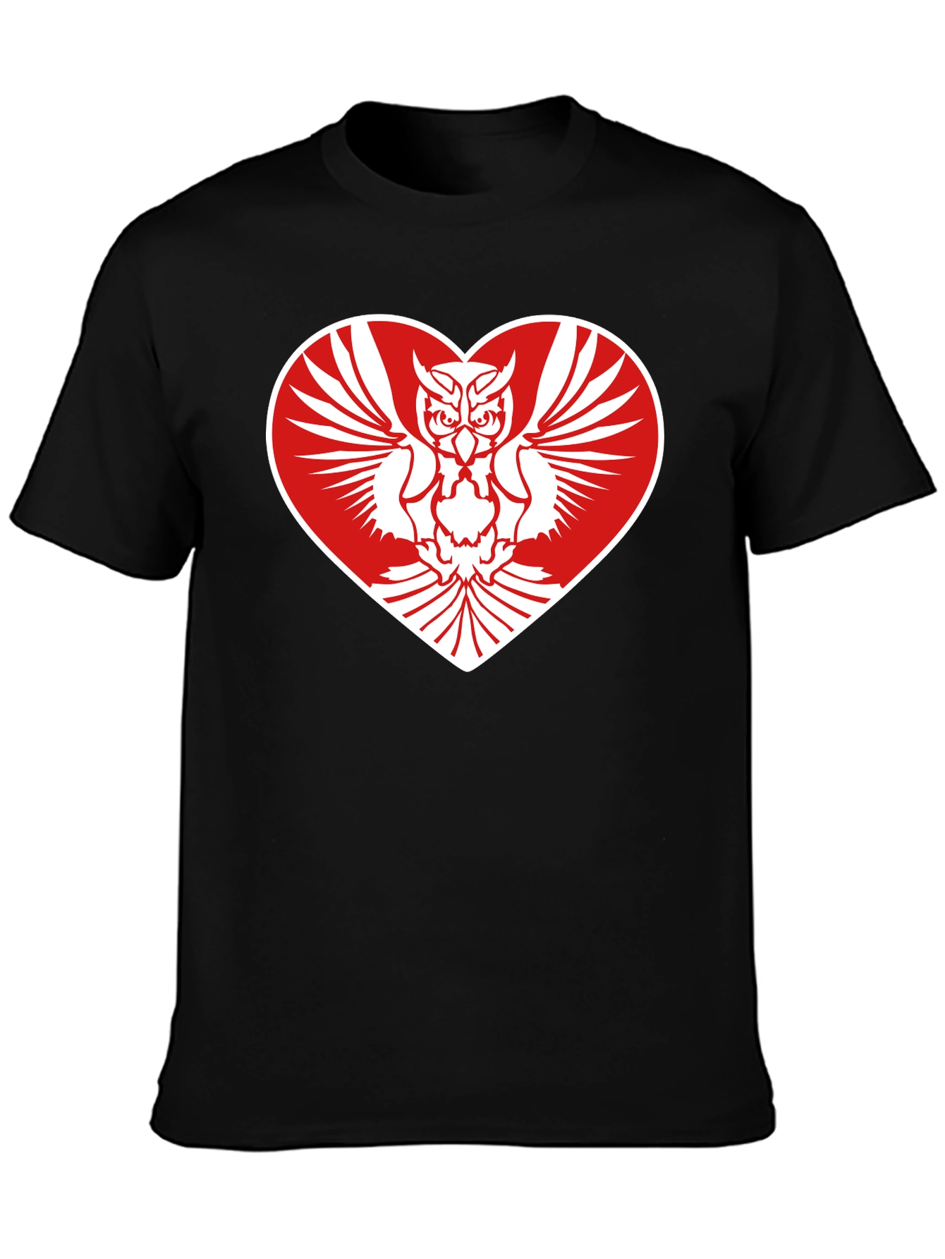 Owl Heart Graphic Tee - Mens Black Cotton T-Shirt