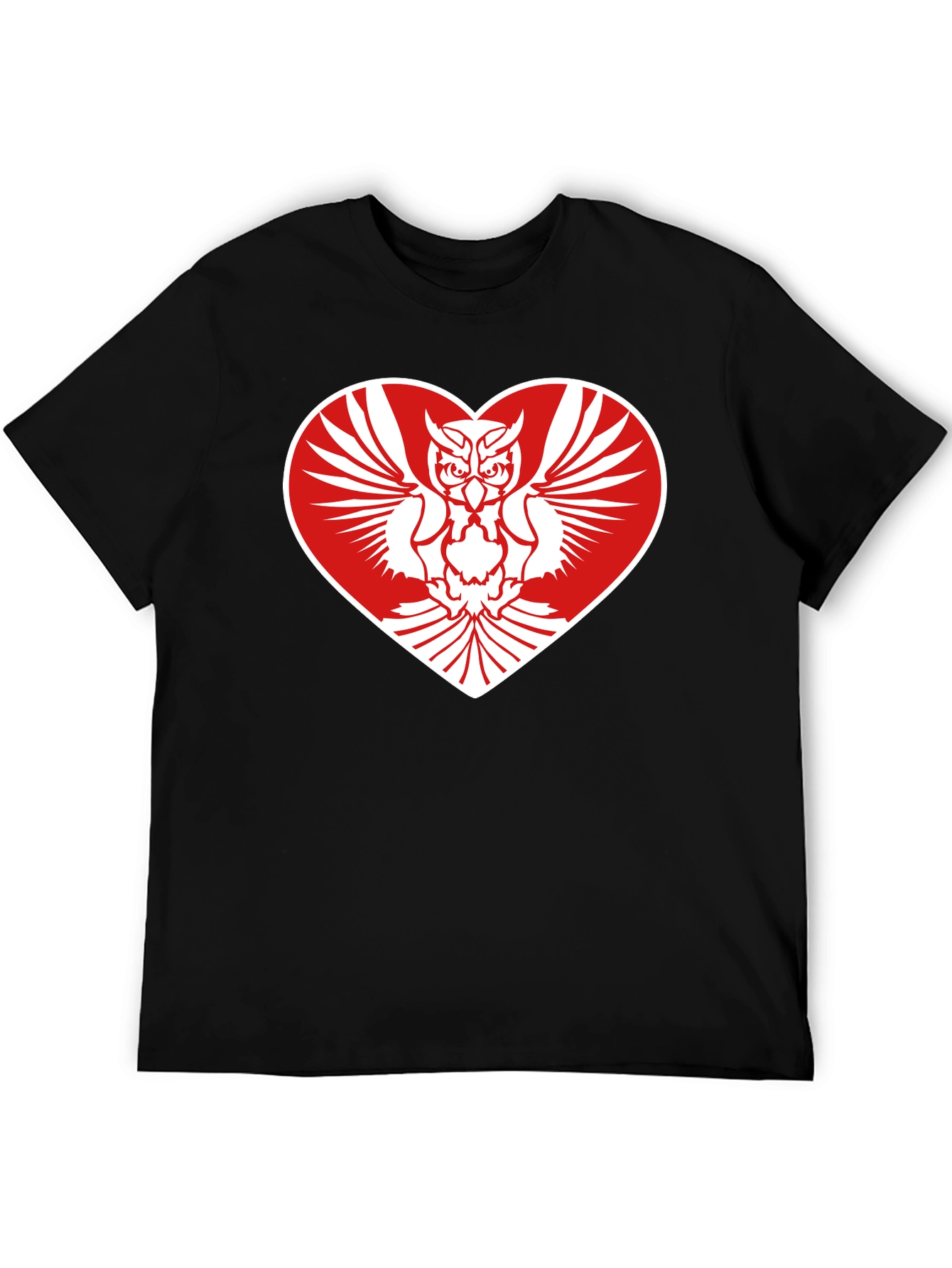 Owl Heart Graphic Tee - Mens Black Cotton T-Shirt