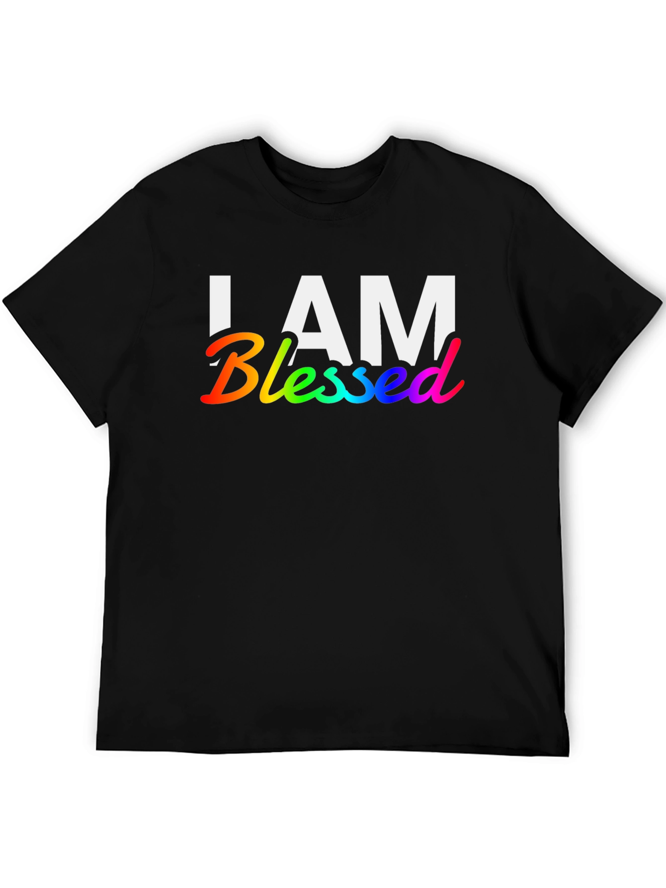 I AM Blessed Black T-Shirt - Rainbow Graphic Print