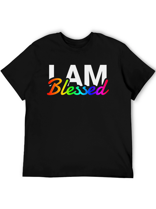 I AM Blessed Black T-Shirt - Rainbow Graphic Print