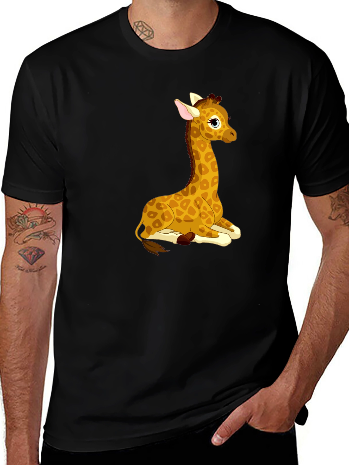 Cute Giraffe Graphic Tee - Soft Black T-Shirt