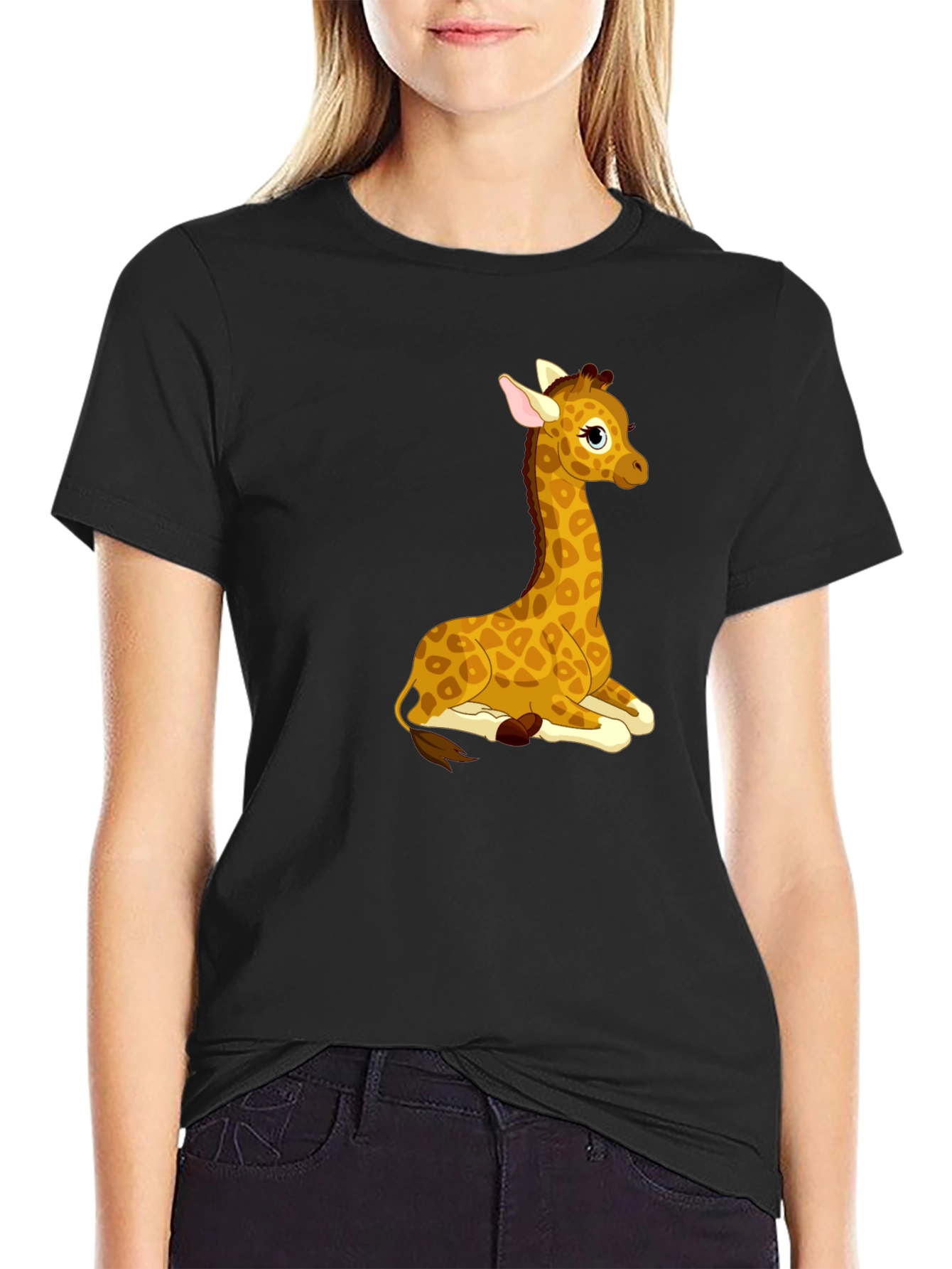 Cute Giraffe Graphic Tee - Soft Black T-Shirt